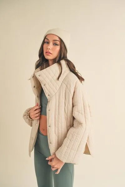 Classic Silhouette Quilted Snap Down Jacket in Cream