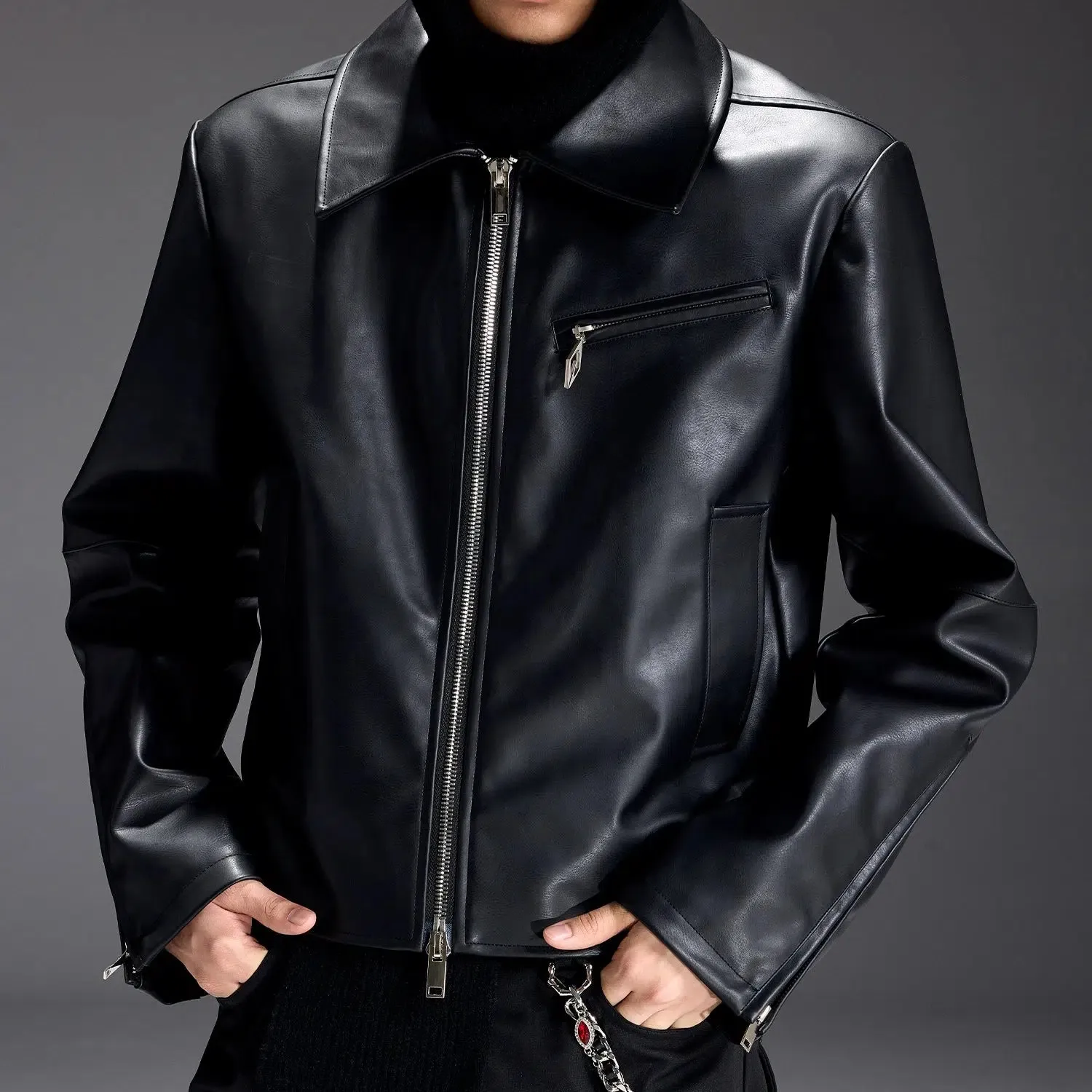 Classic Zipped Faux Leather Jacket