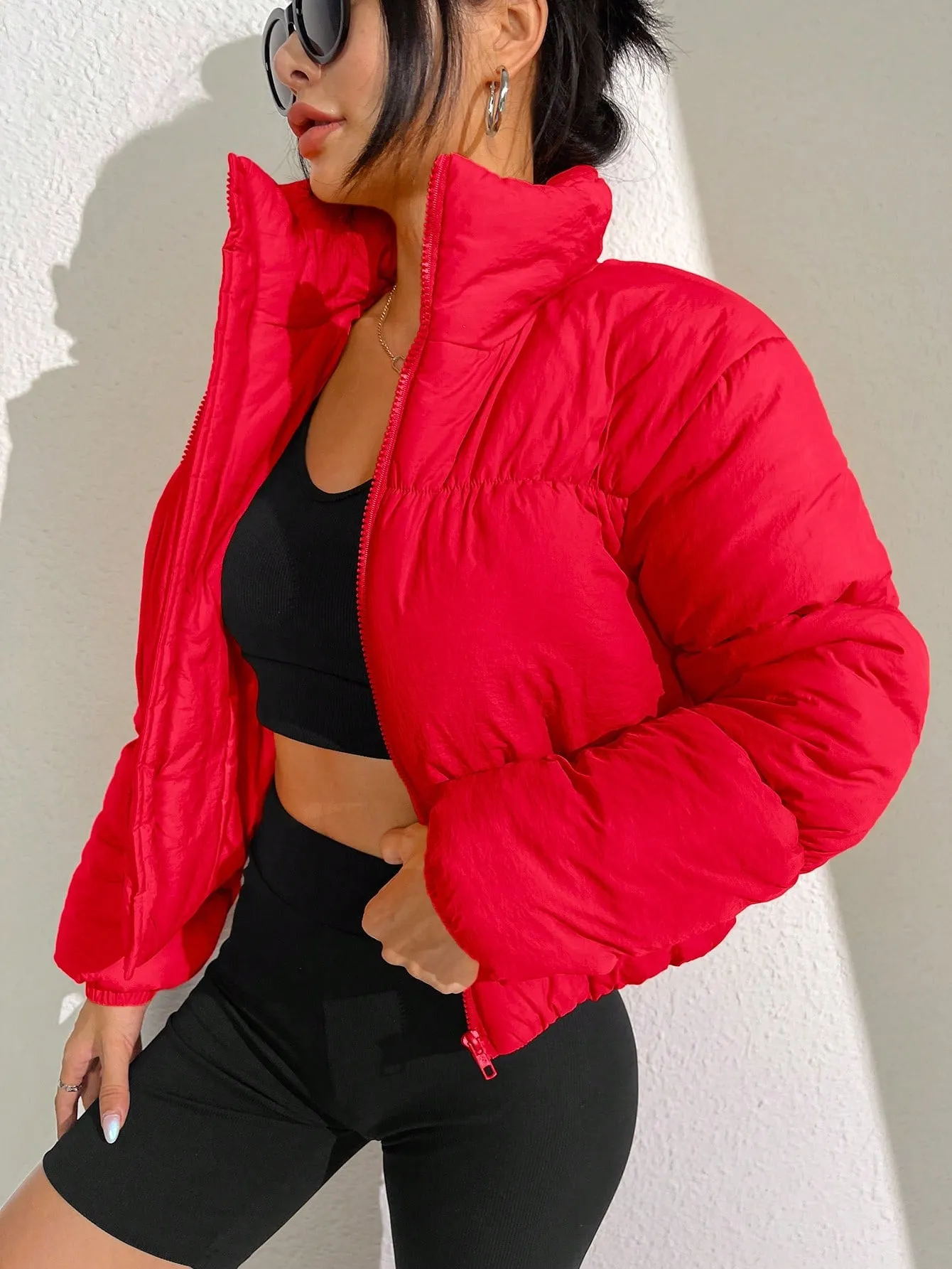 Collar Zip Up Puffer Coat