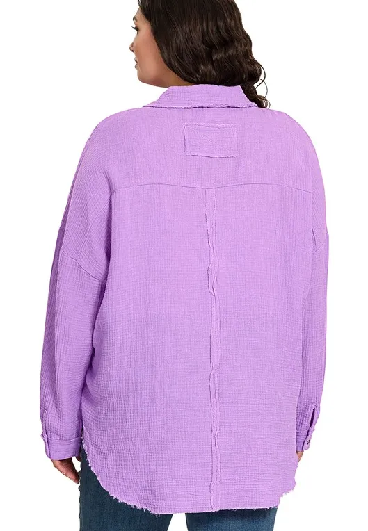 Curvy Lavender Gauze Button Down