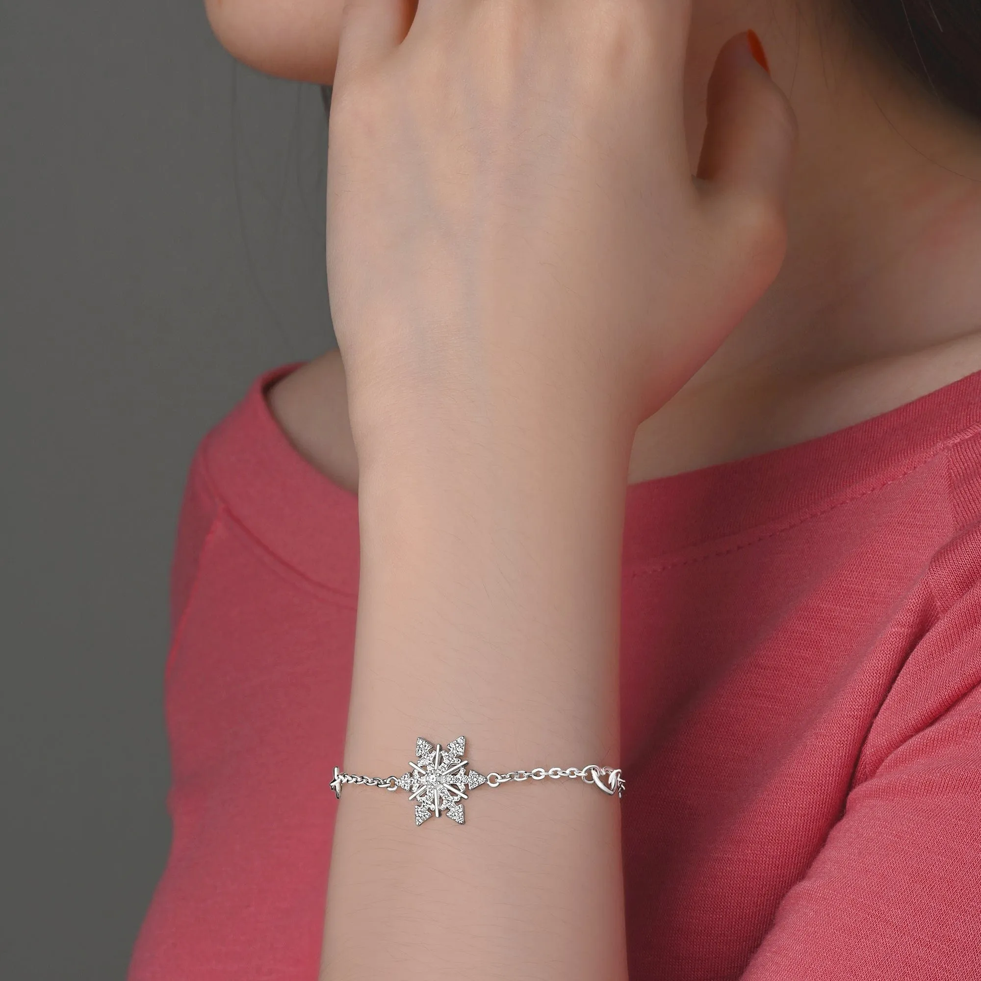 CZ Winter Star Snowflake Bracelet Silver