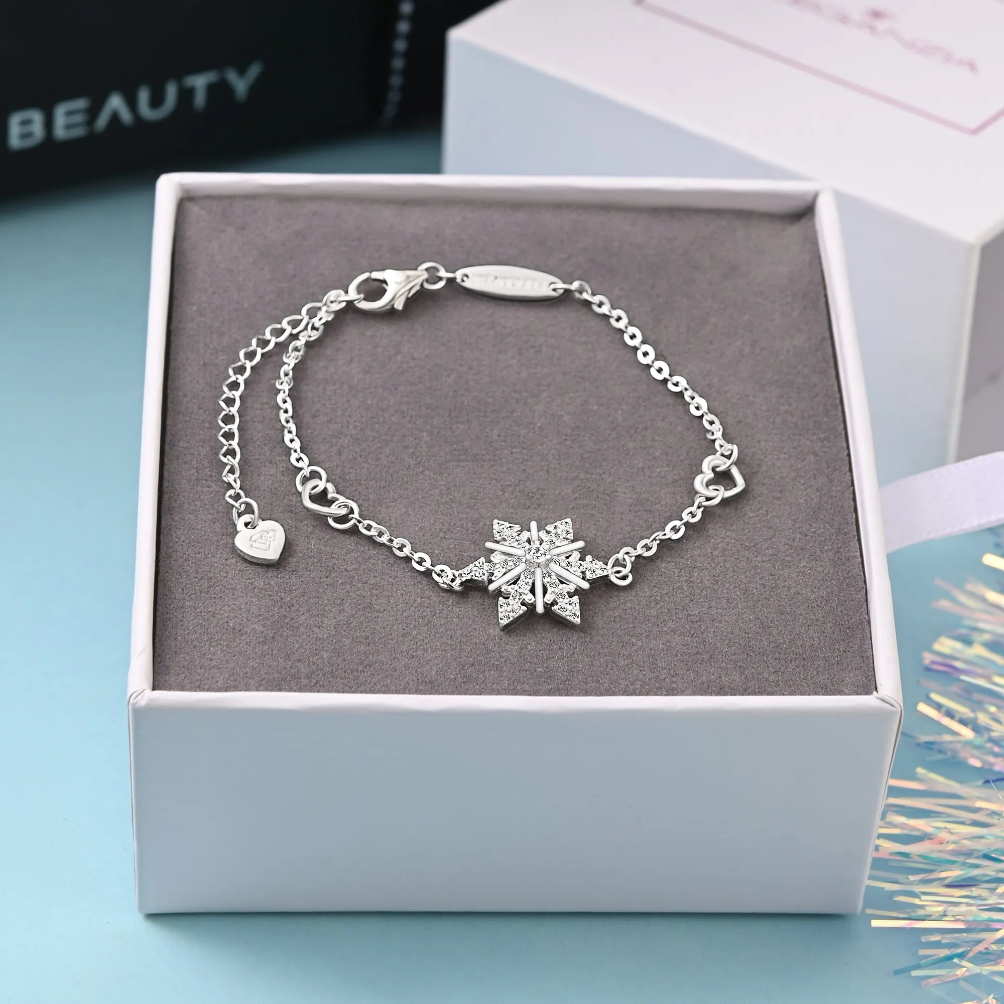 CZ Winter Star Snowflake Bracelet Silver