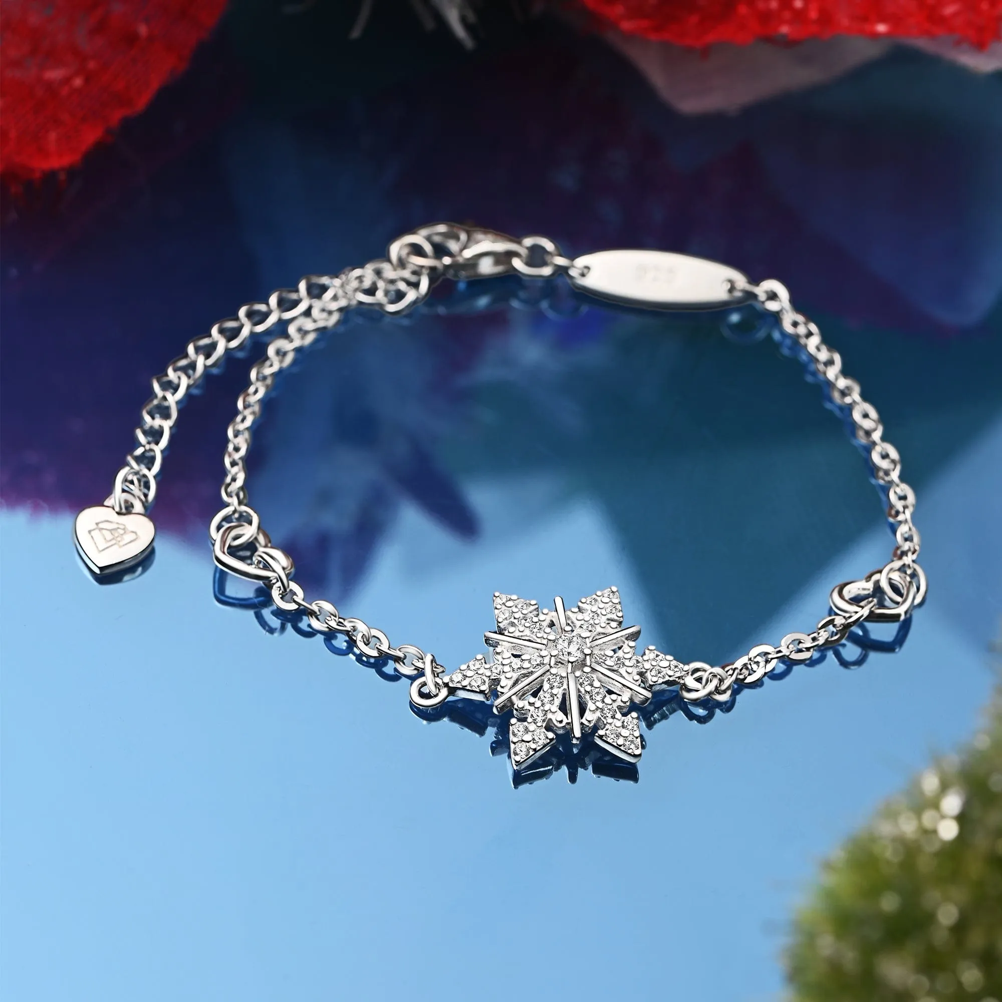 CZ Winter Star Snowflake Bracelet Silver