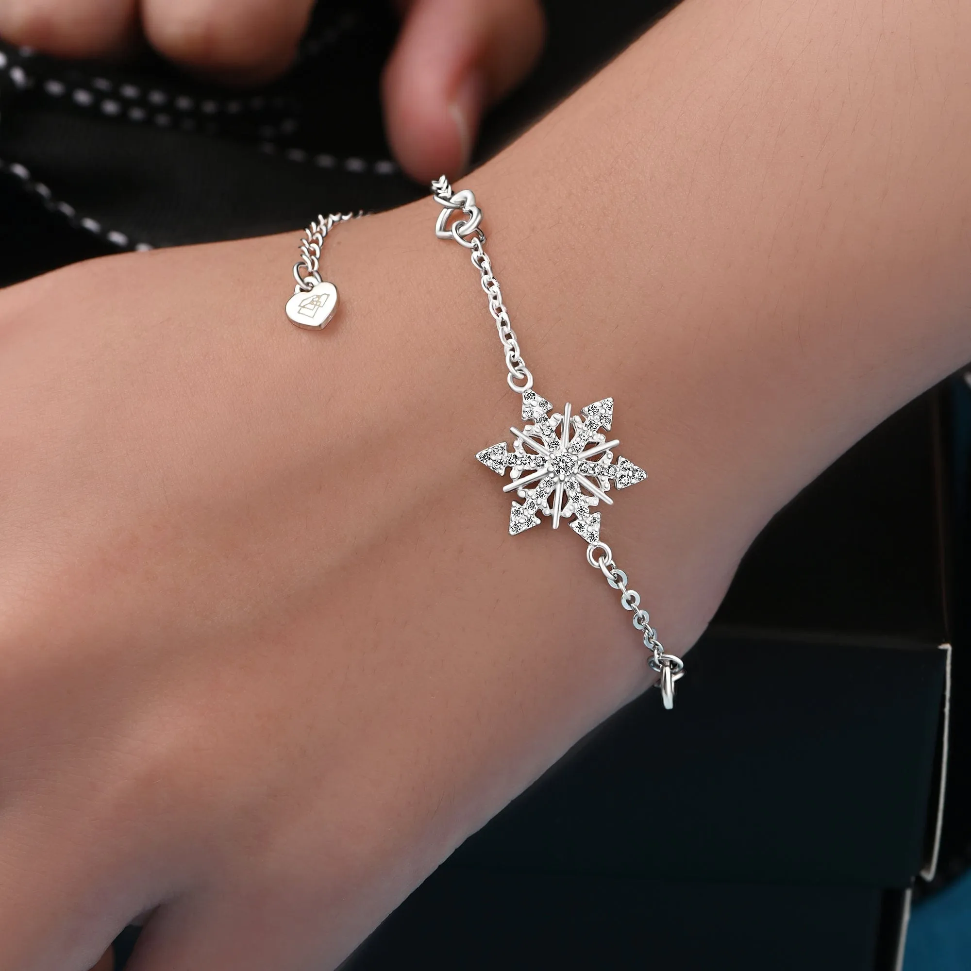 CZ Winter Star Snowflake Bracelet Silver