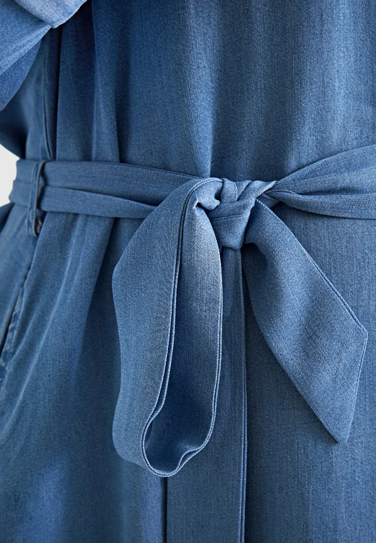 Dalyah Denim Belted Long Trench Dress