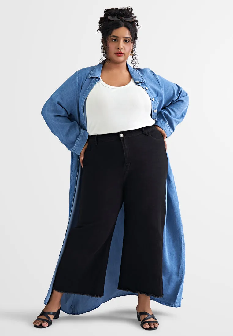 Dalyah Denim Belted Long Trench Dress