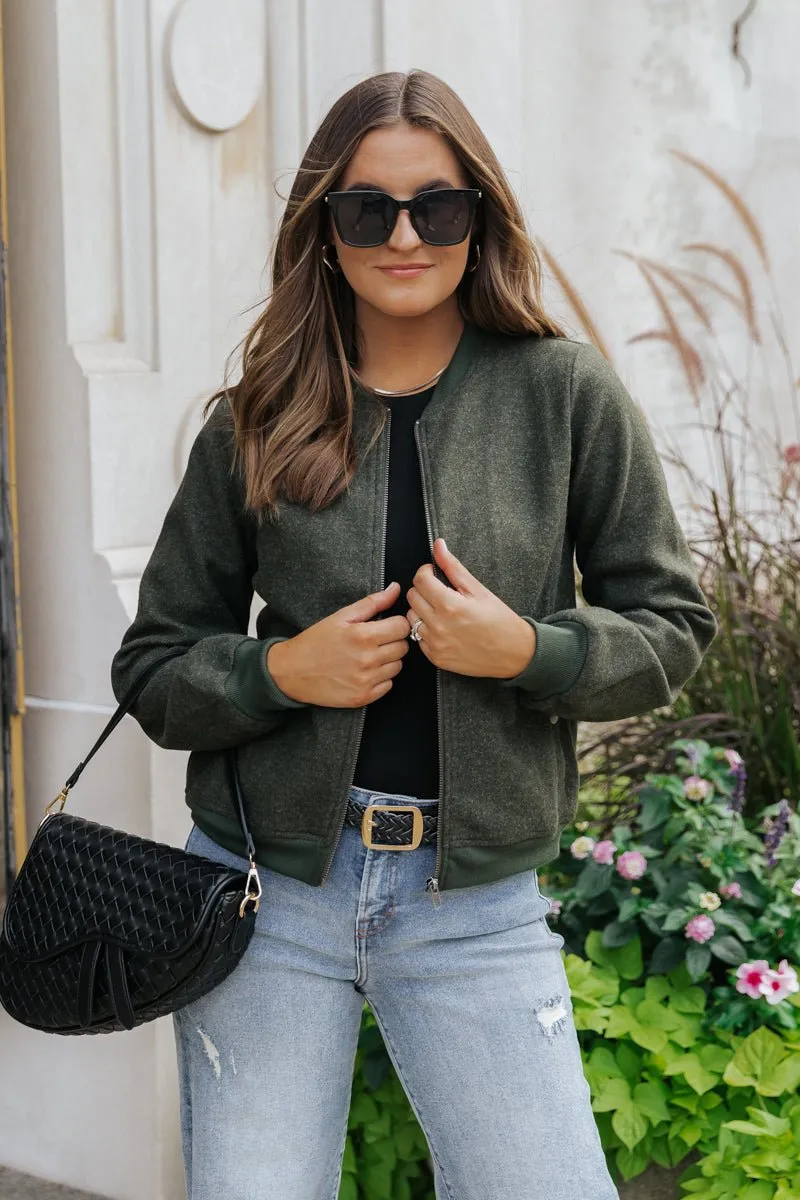 Dark Olive Contrast Bomber Jacket