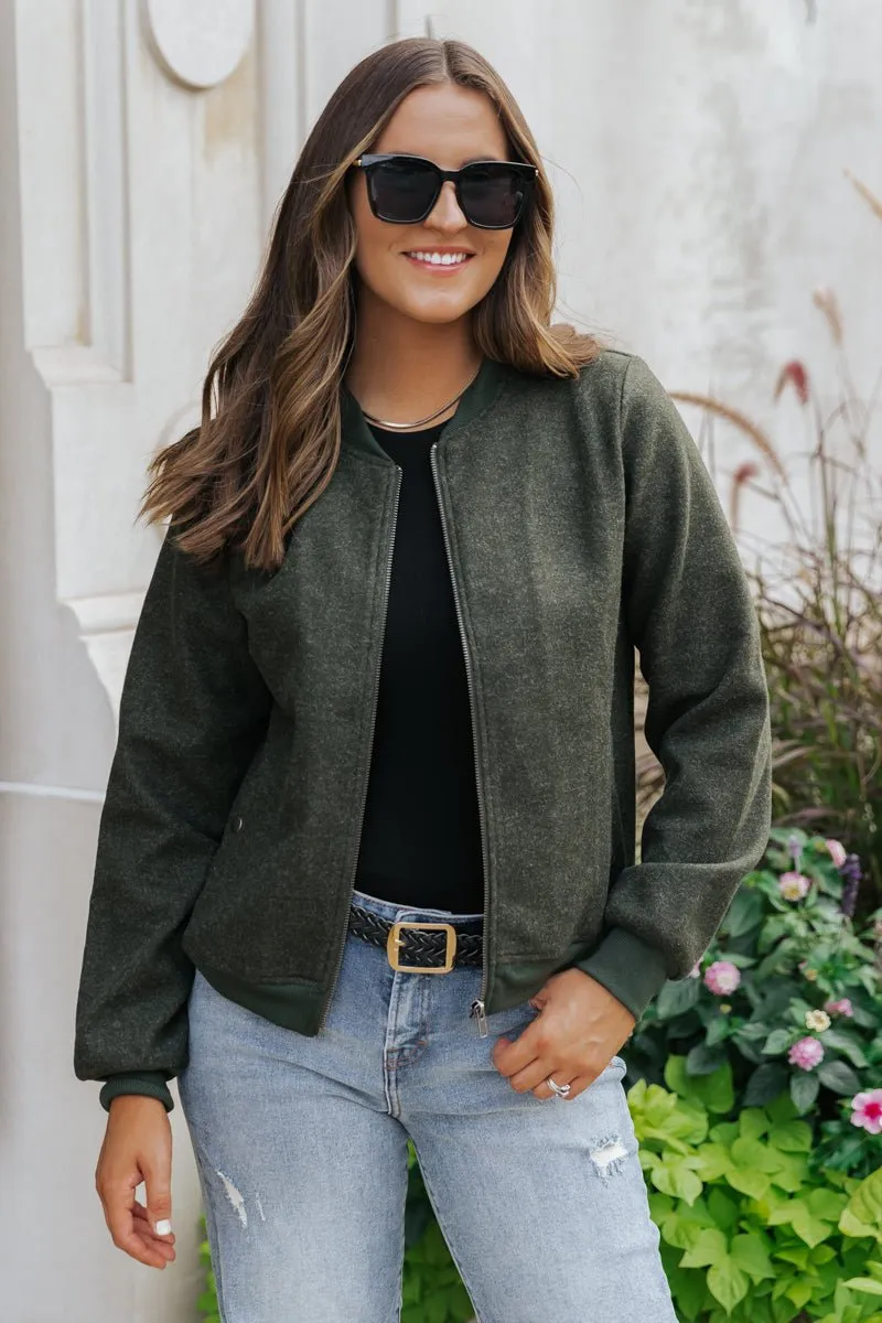 Dark Olive Contrast Bomber Jacket