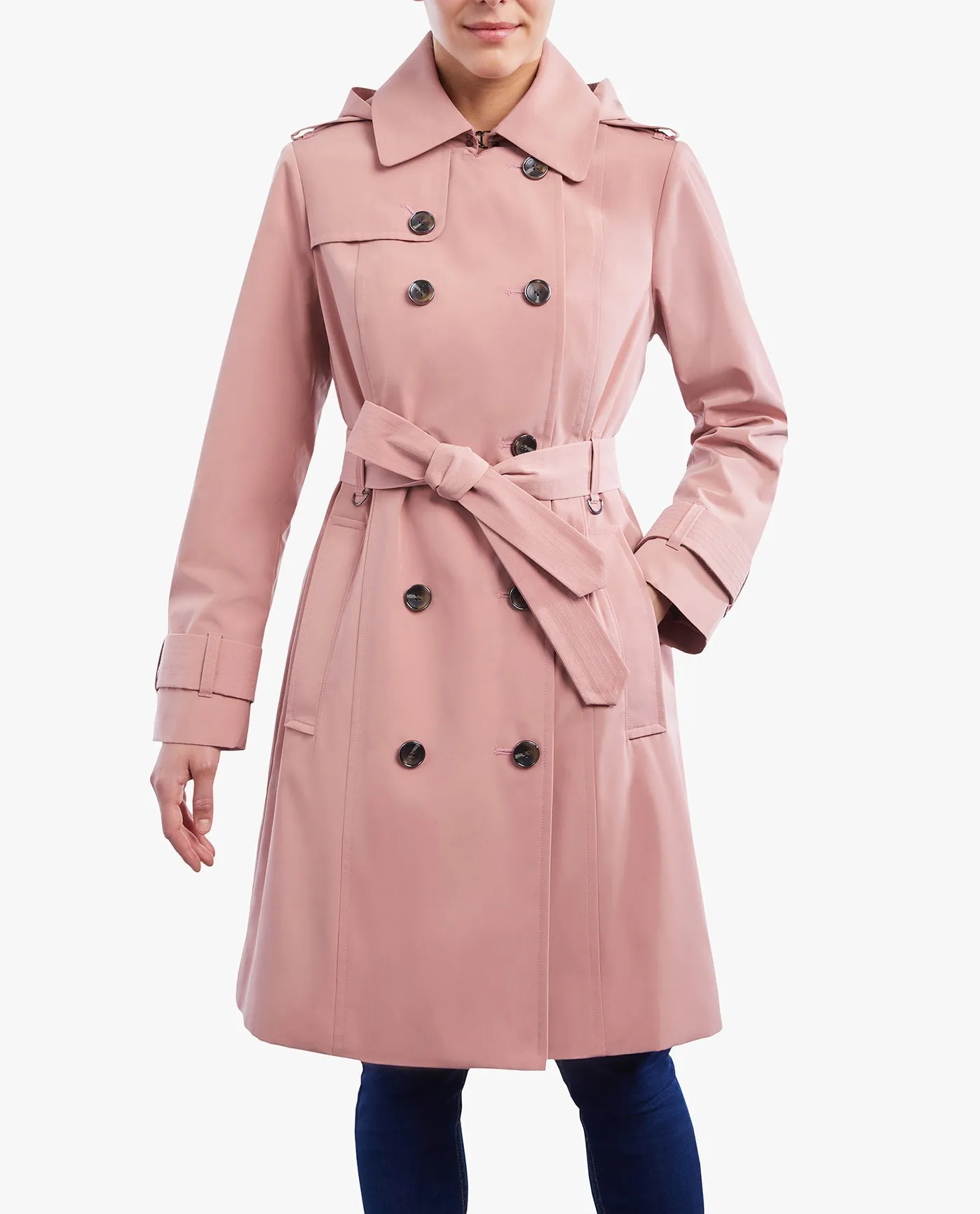 DOUBLE BREASTED BUTTON FRONT TRENCH WITH BELT