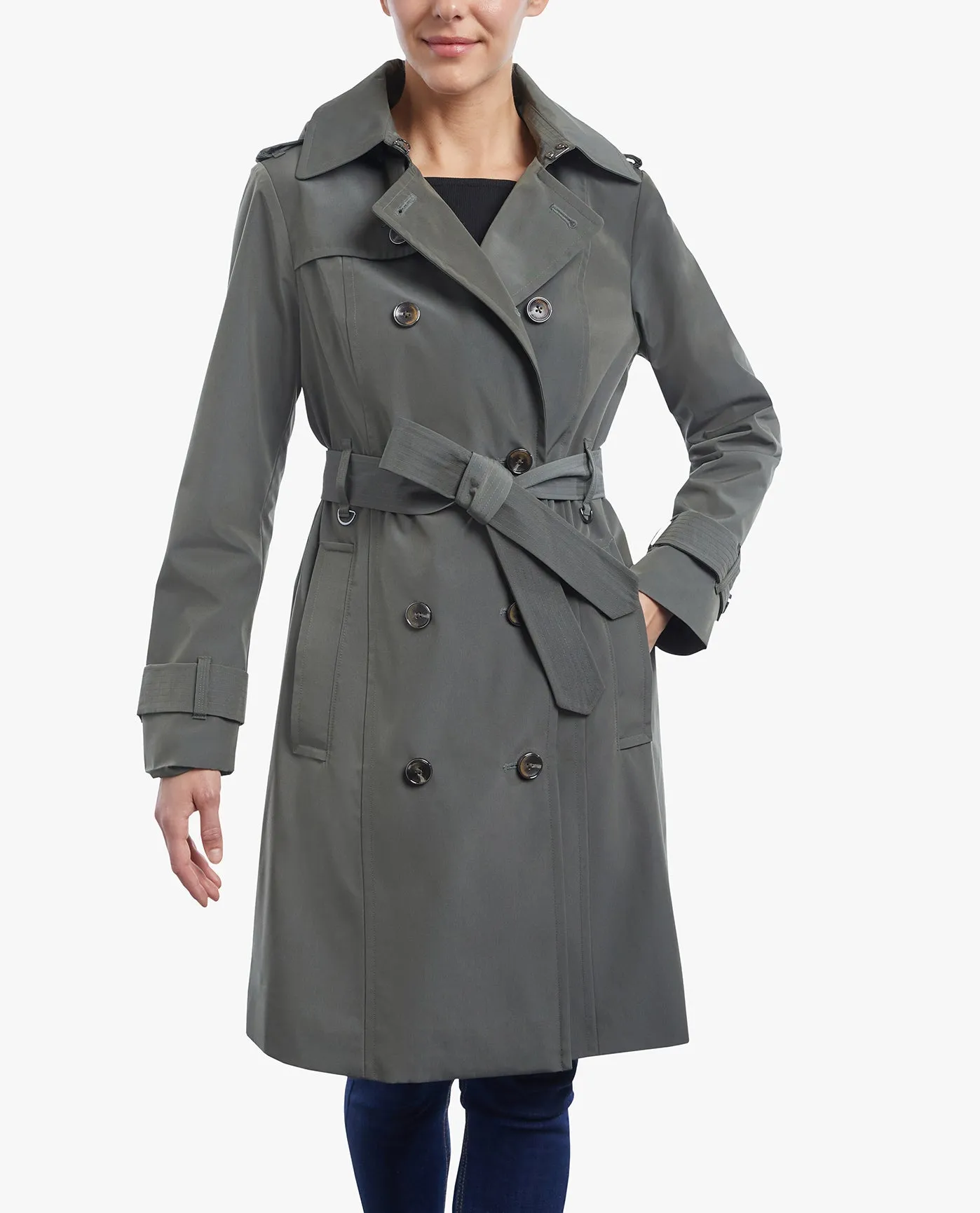 DOUBLE BREASTED BUTTON FRONT TRENCH WITH BELT