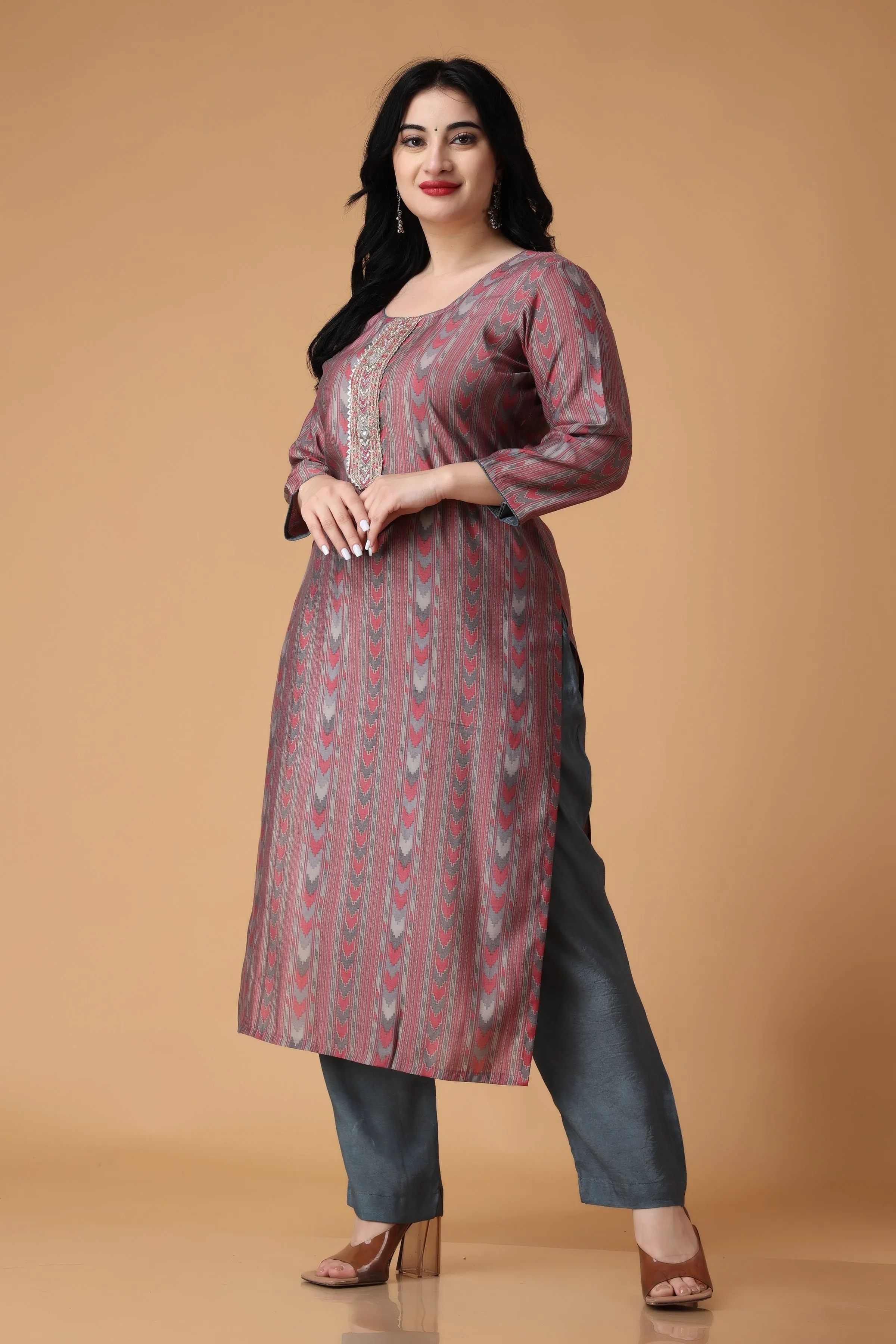 Dusty Dahlia Modal Suit With Handwork