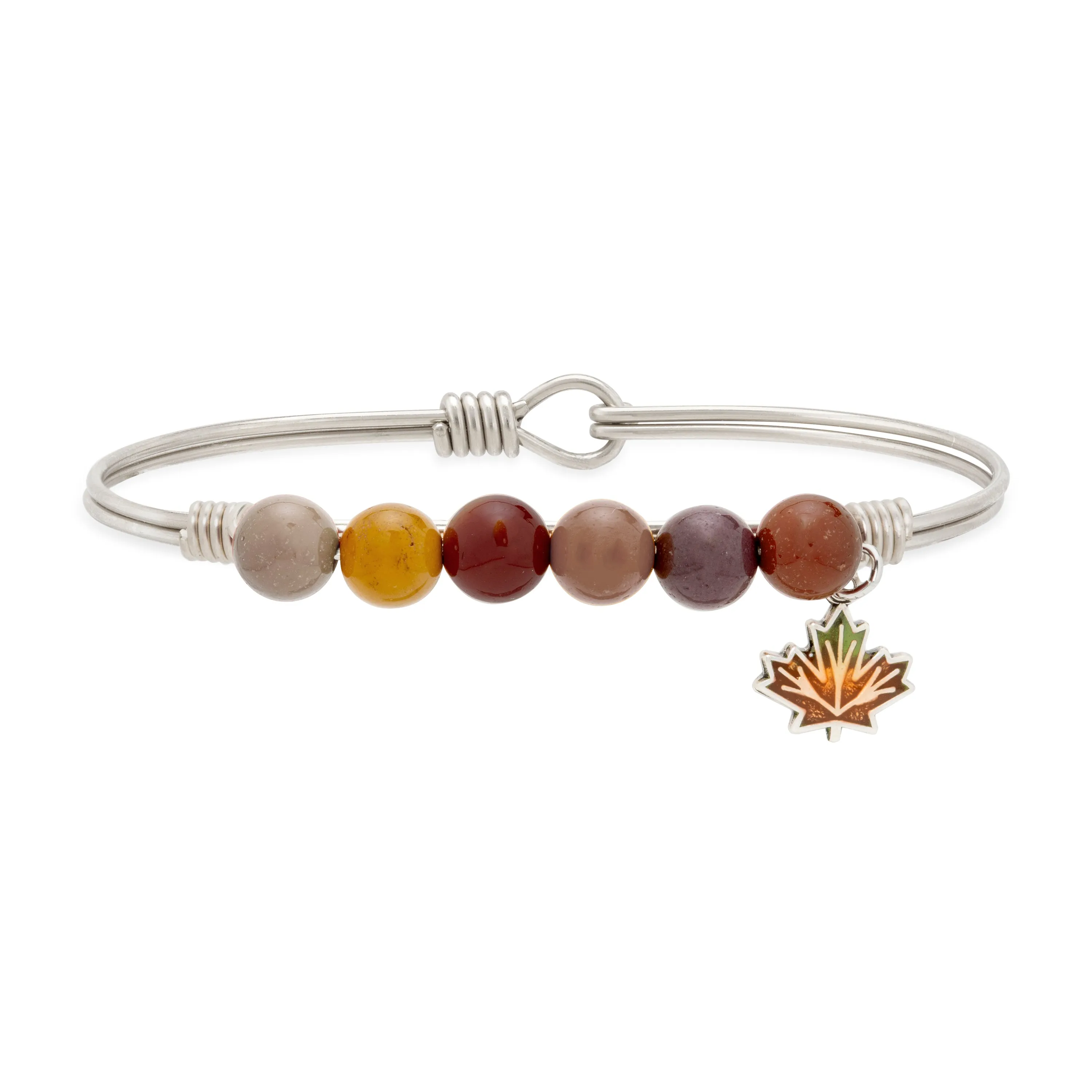 Fall Leaf Beaded Bangle Bracelet with Autumn Jasper Beads