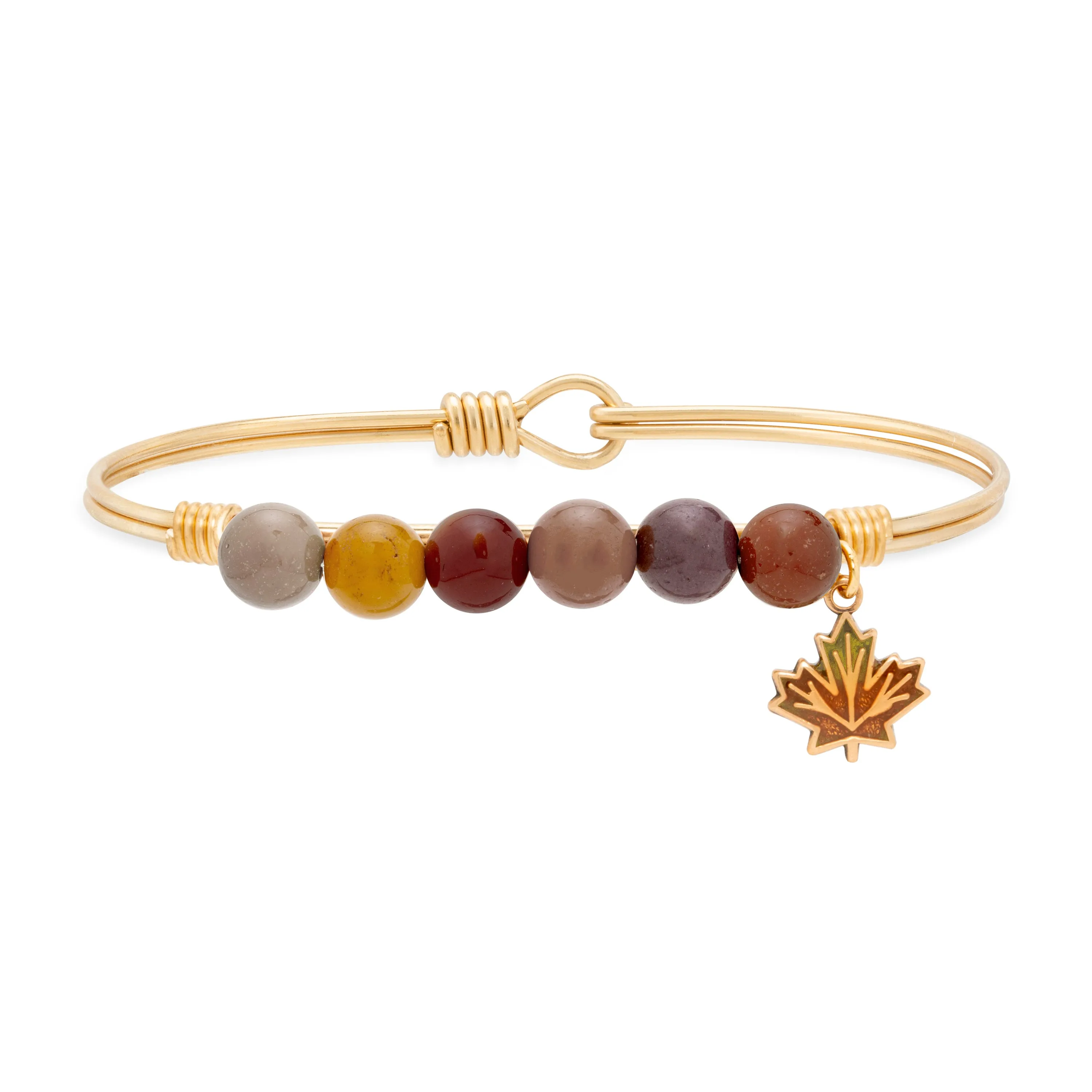 Fall Leaf Beaded Bangle Bracelet with Autumn Jasper Beads