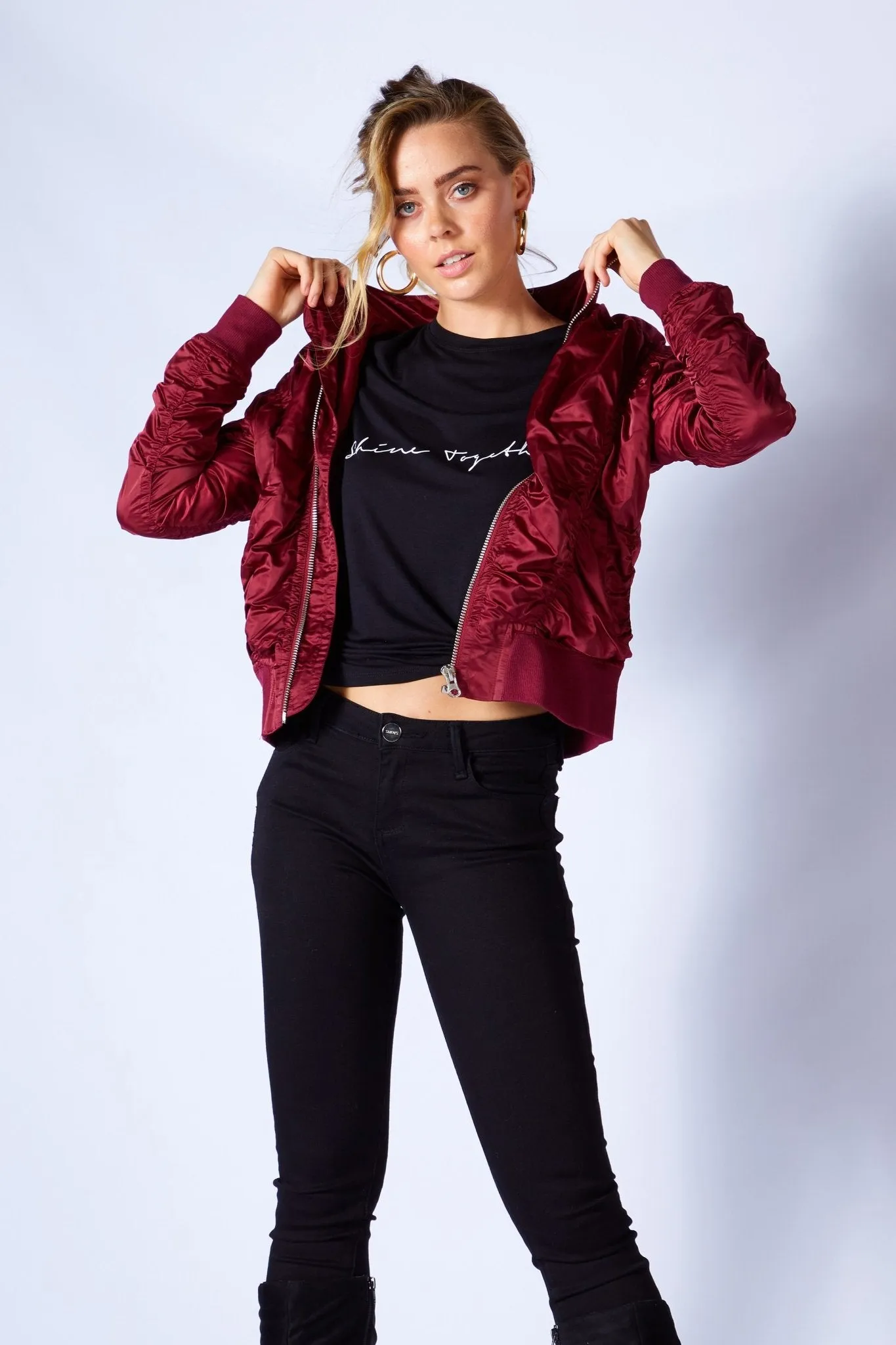 Fate   Becker Weekender Bomber Jacket in Deep Merlot