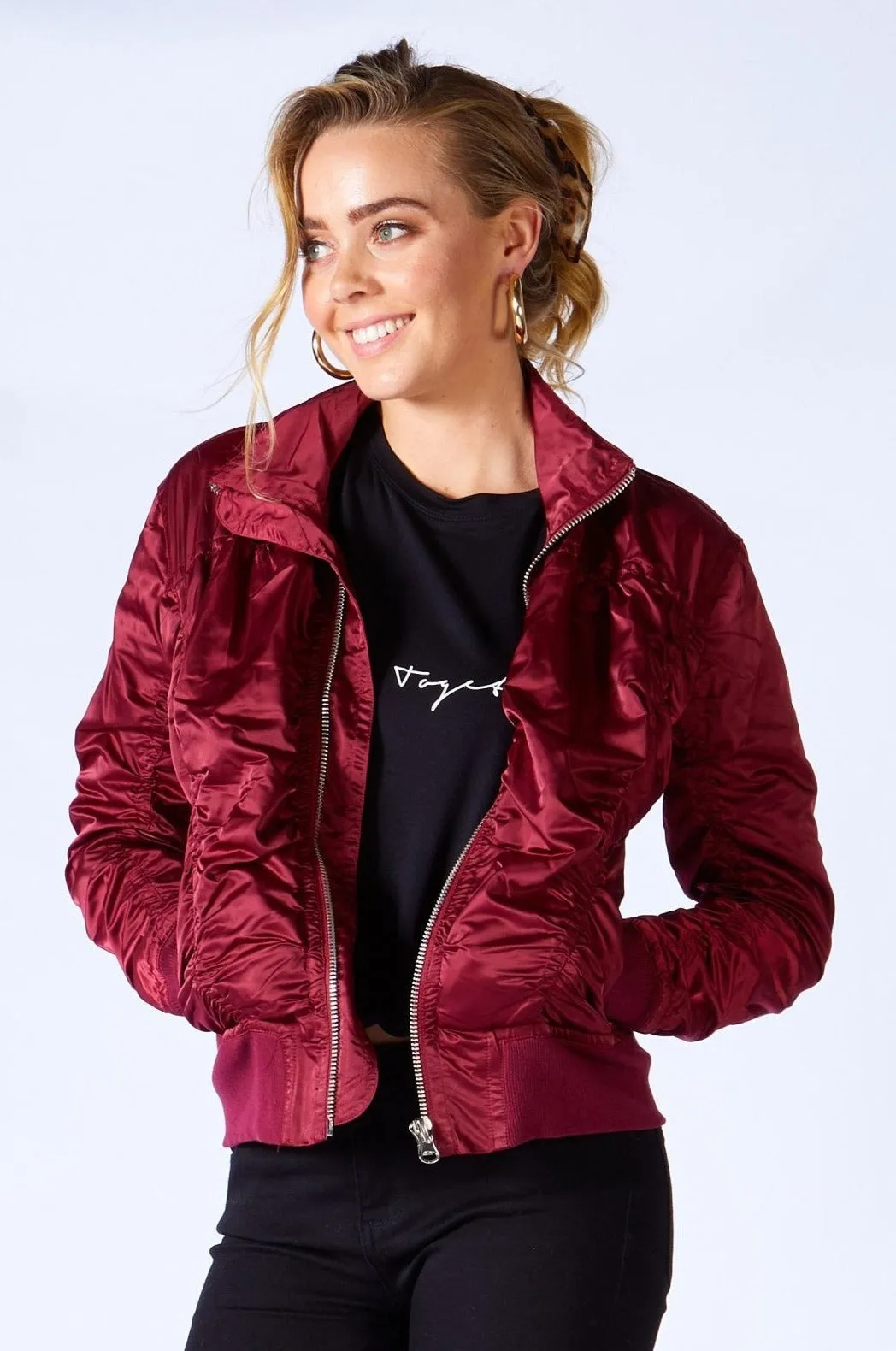 Fate   Becker Weekender Bomber Jacket in Deep Merlot