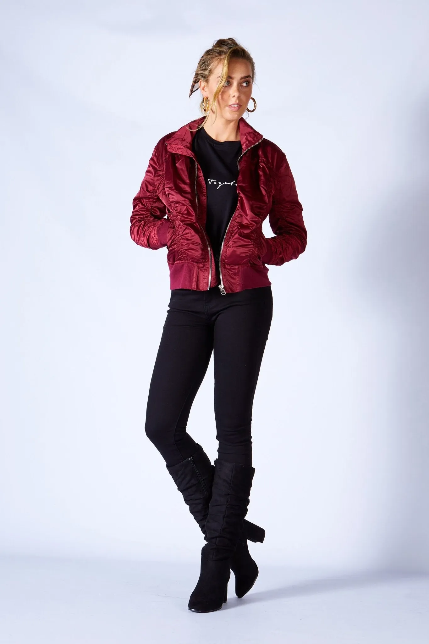 Fate   Becker Weekender Bomber Jacket in Deep Merlot