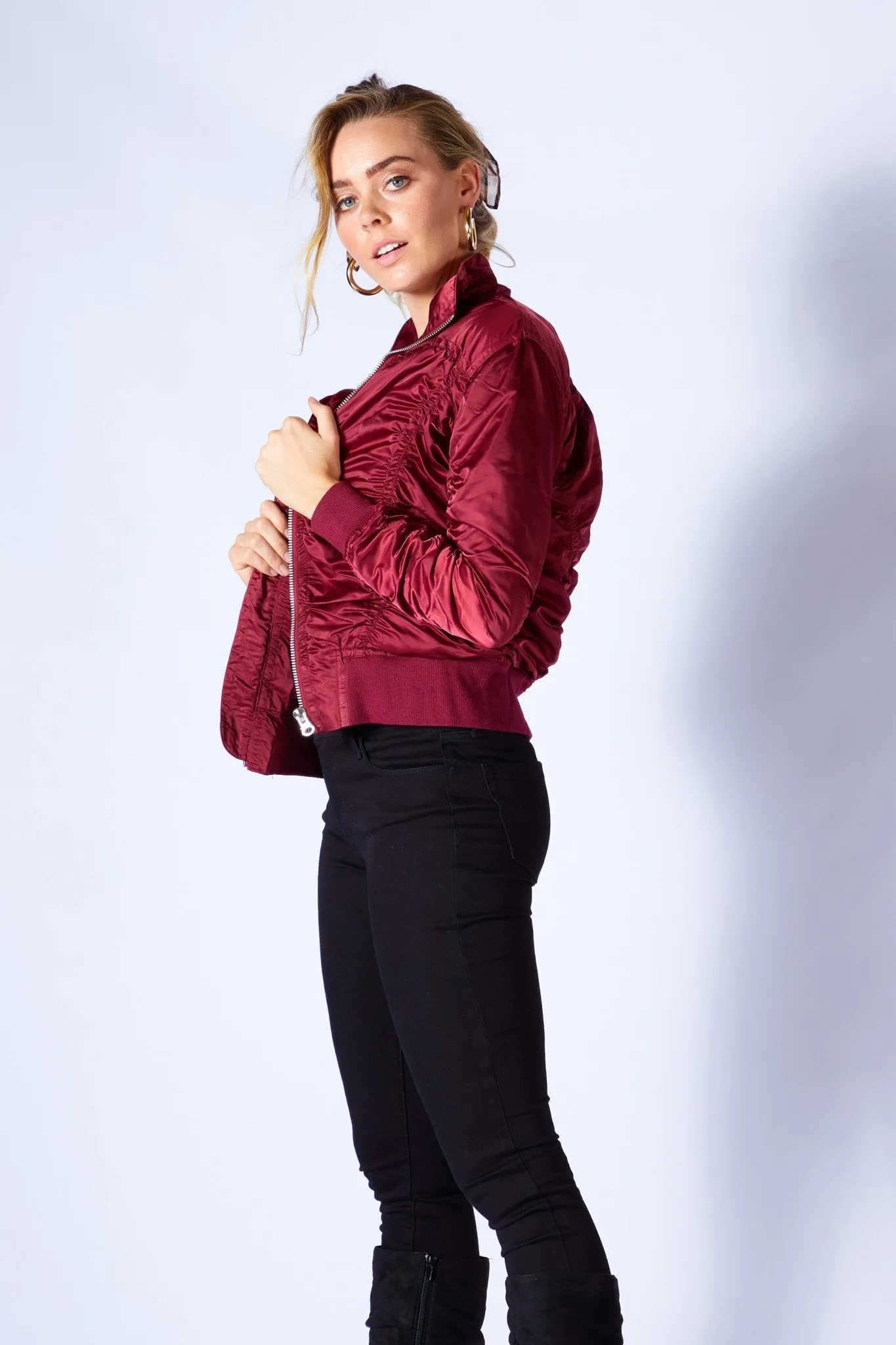 Fate   Becker Weekender Bomber Jacket in Deep Merlot