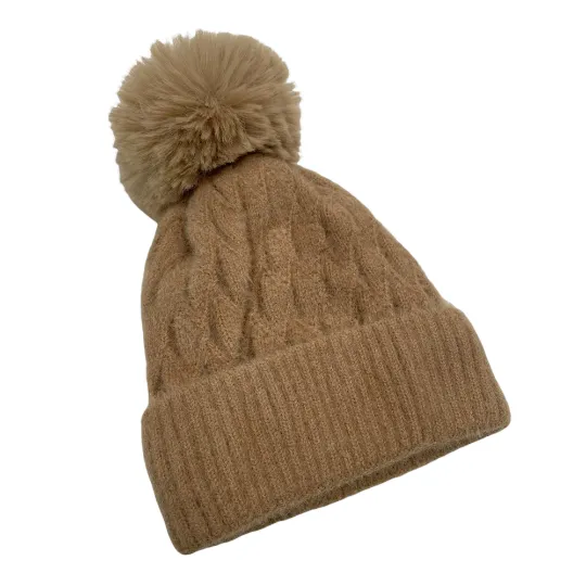 Faux Fur Lined Pom Pom Winter Beanie/Hat