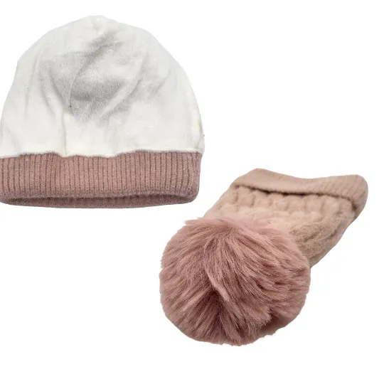 Faux Fur Lined Pom Pom Winter Beanie/Hat