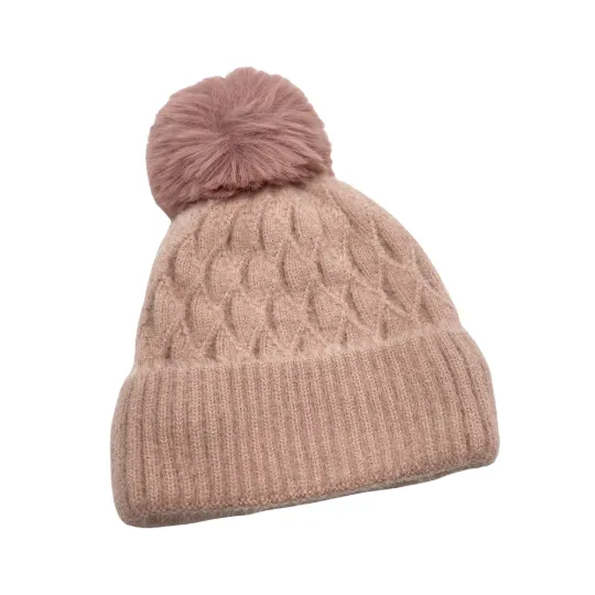 Faux Fur Lined Pom Pom Winter Beanie/Hat