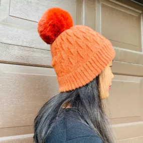 Faux Fur Lined Pom Pom Winter Beanie/Hat