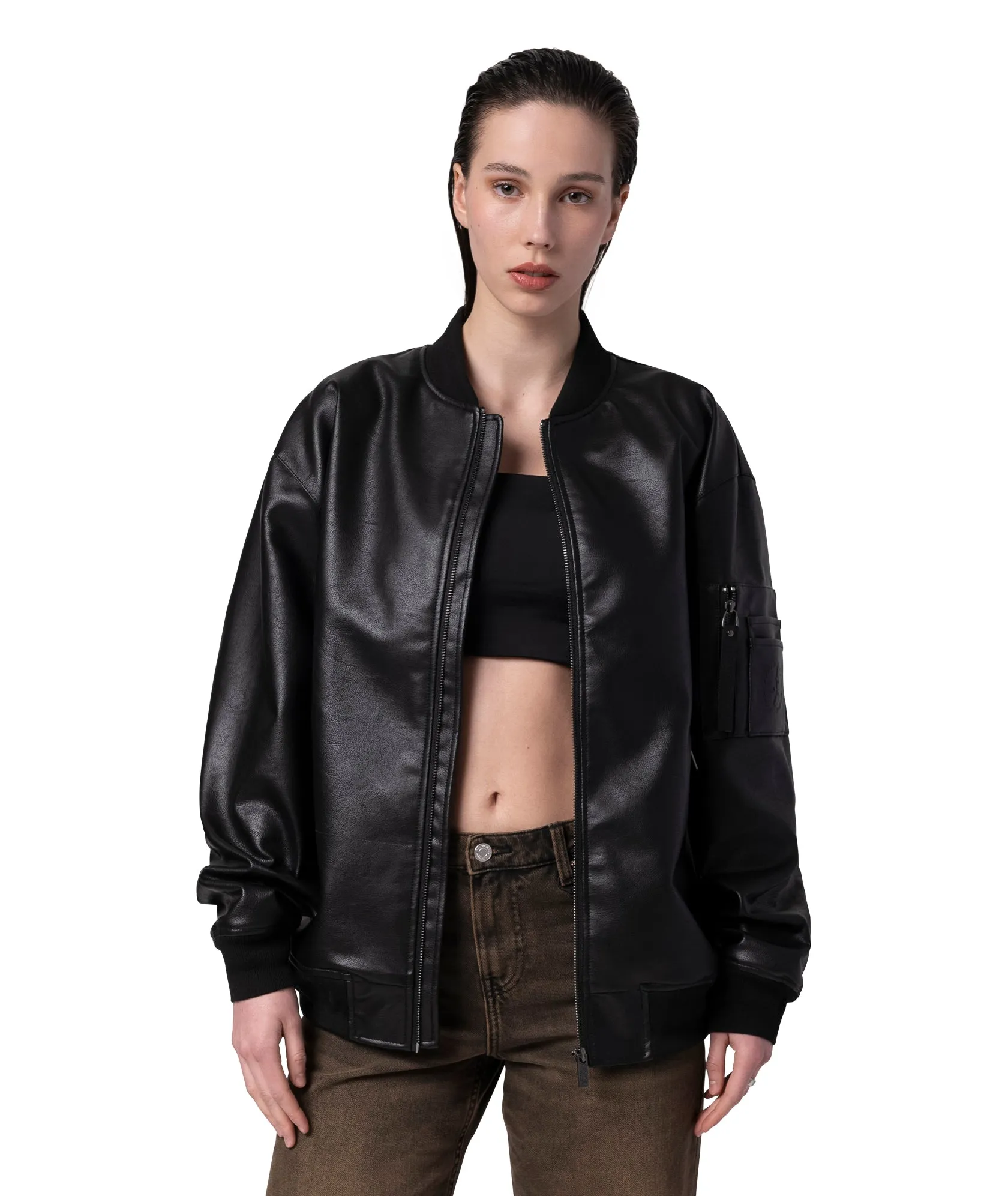 FAUX LEATHER BOMBER JACKET