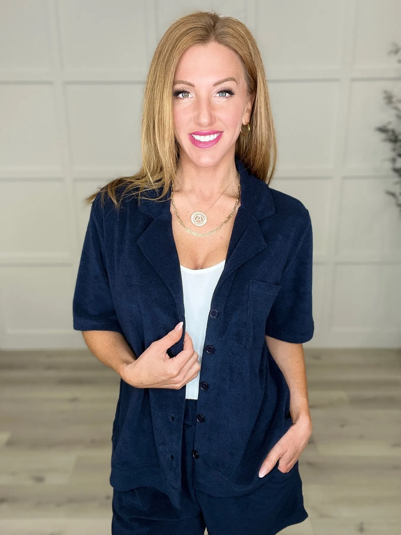 French Terry Button Down Top