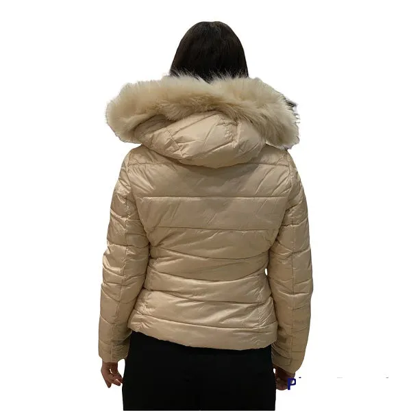 Gaudi Stylish Beige Synthetic Down Jacket with Hood and Faux Fur Trim - Model 121BD35006 125001-02