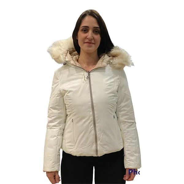 Gaudi Stylish Beige Synthetic Down Jacket with Hood and Faux Fur Trim - Model 121BD35006 125001-02