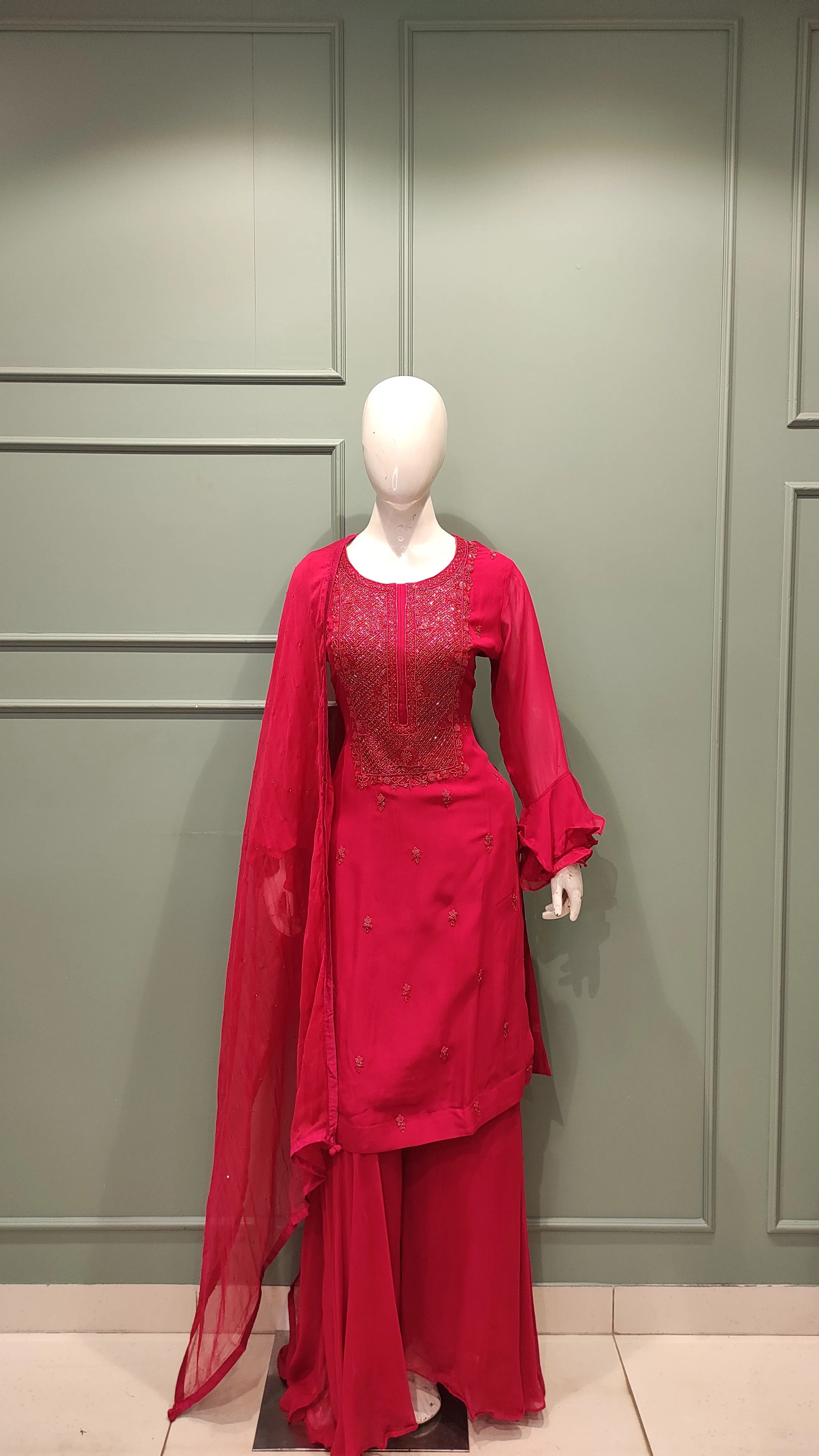 Georgette Sharara Suit with Embroidery