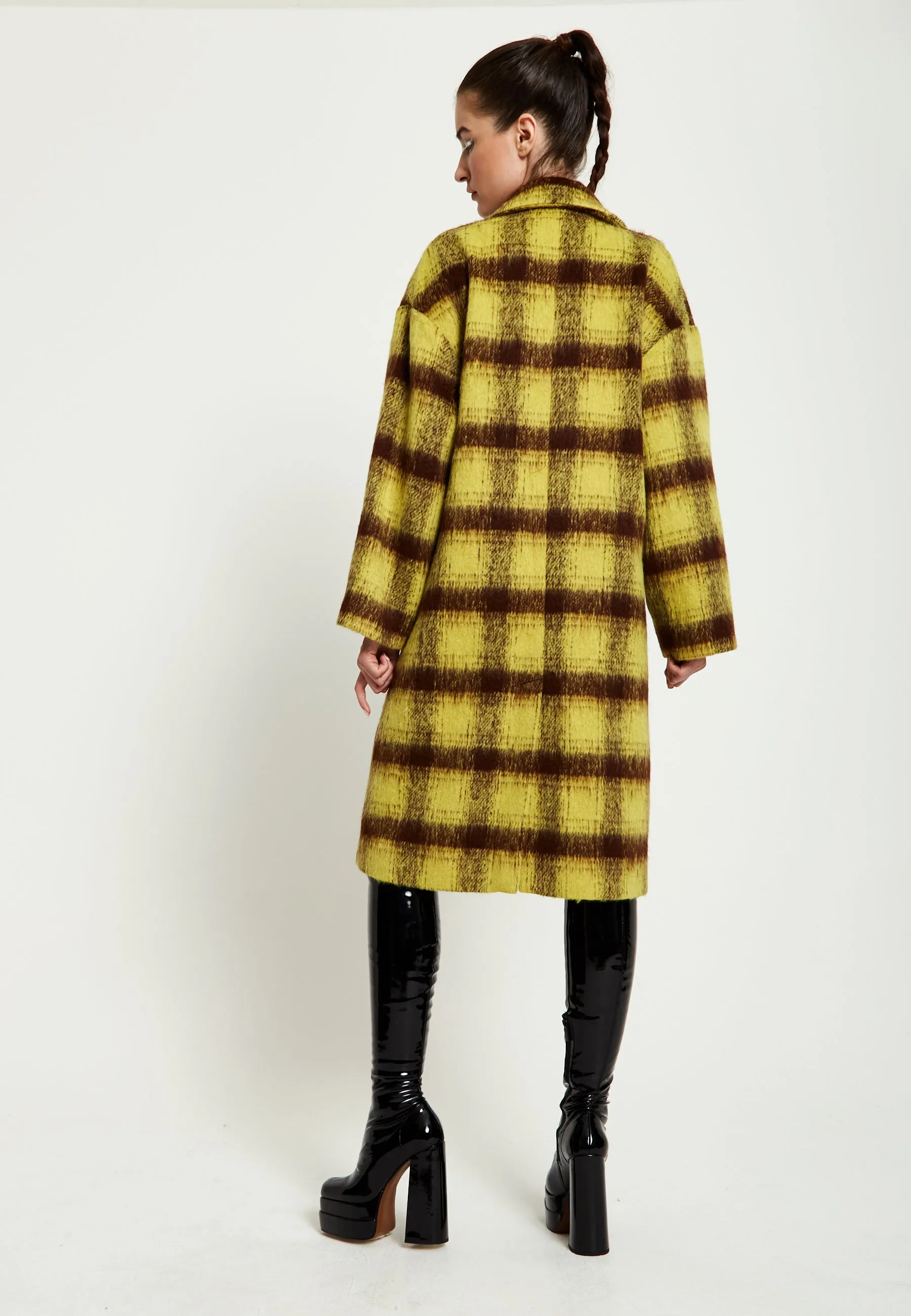 House Of Holland Mustard Check Coat