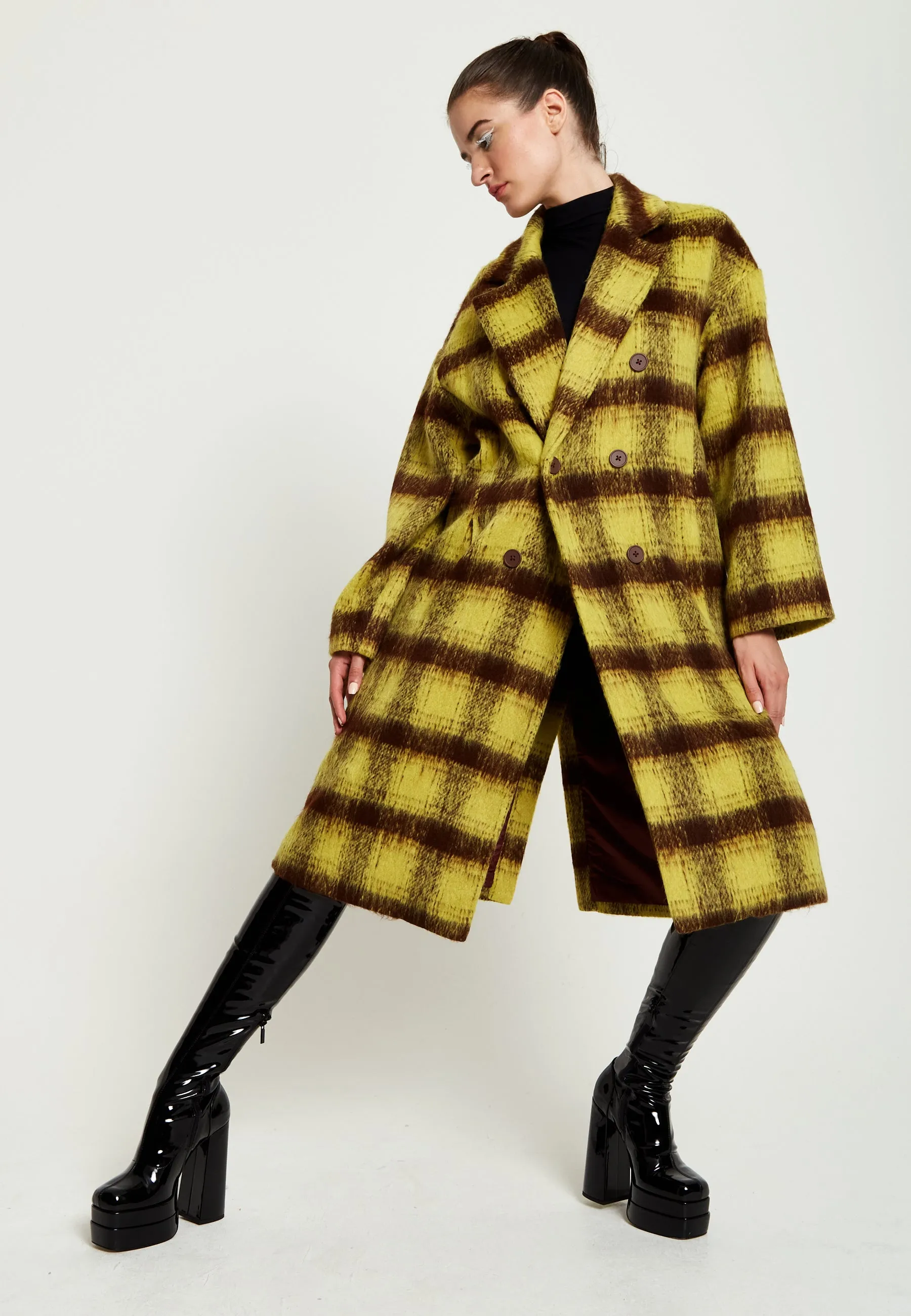 House Of Holland Mustard Check Coat