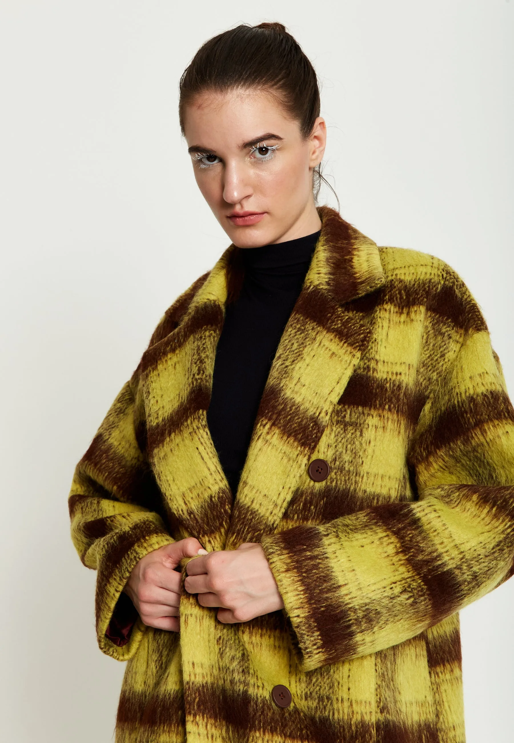 House Of Holland Mustard Check Coat