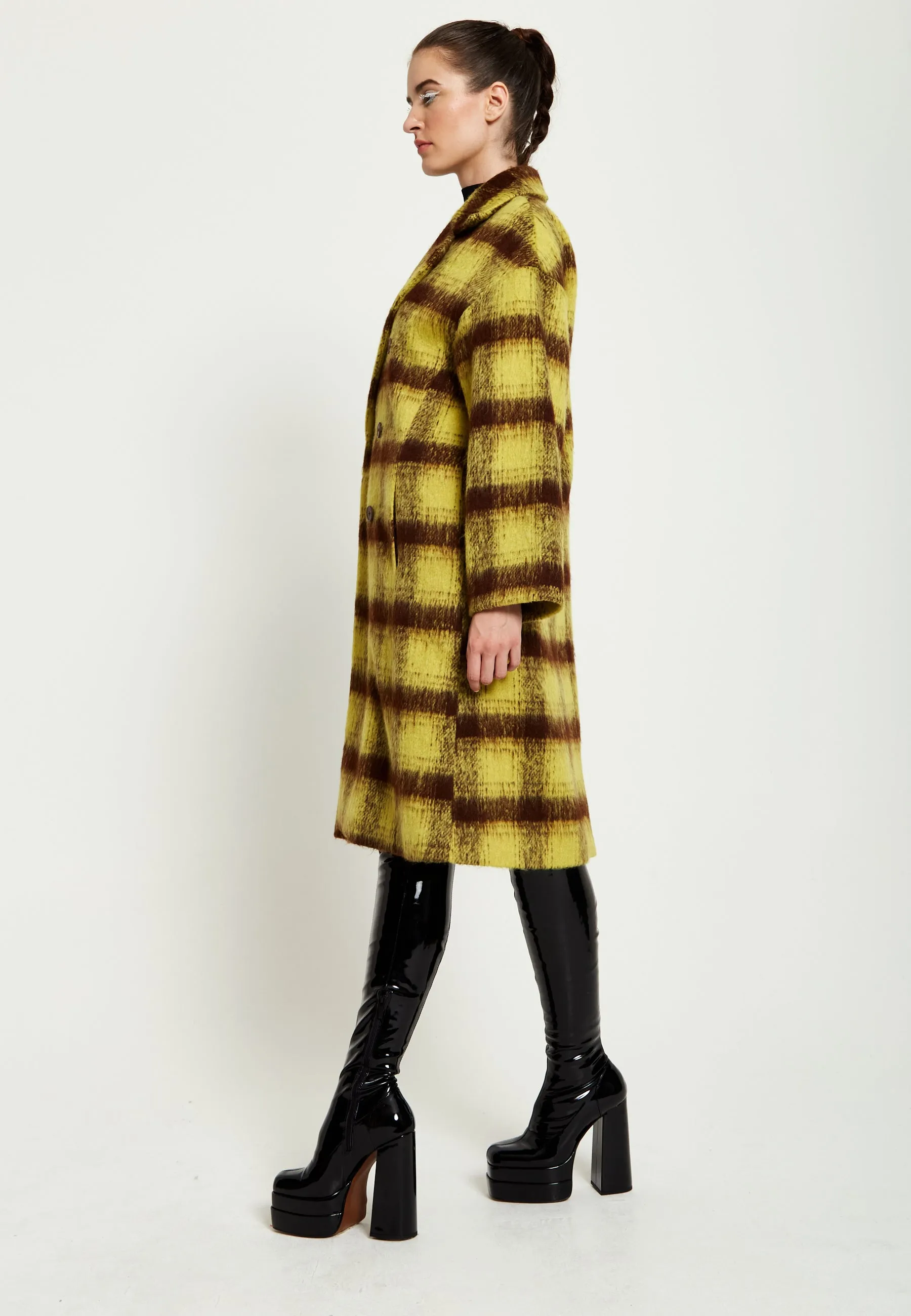 House Of Holland Mustard Check Coat