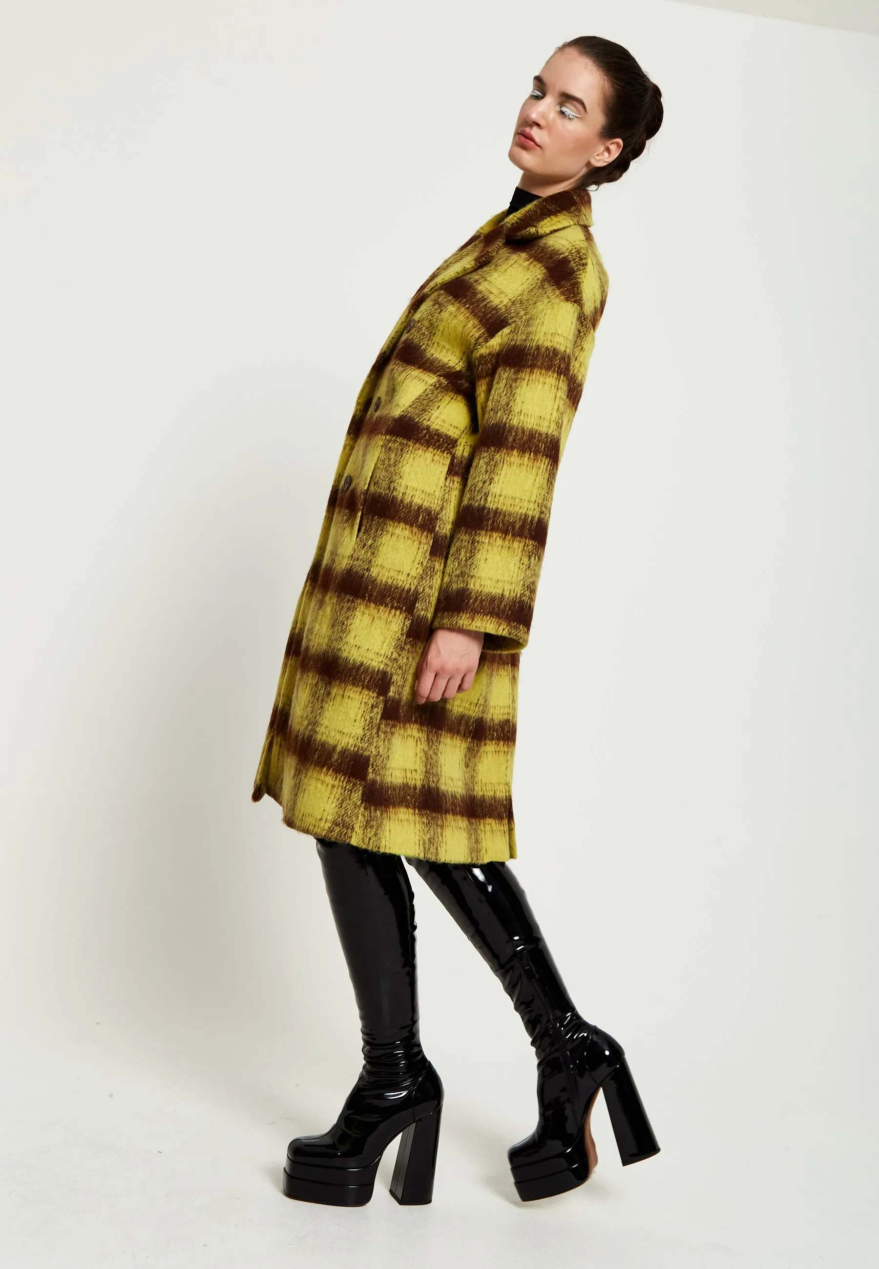 House Of Holland Mustard Check Coat