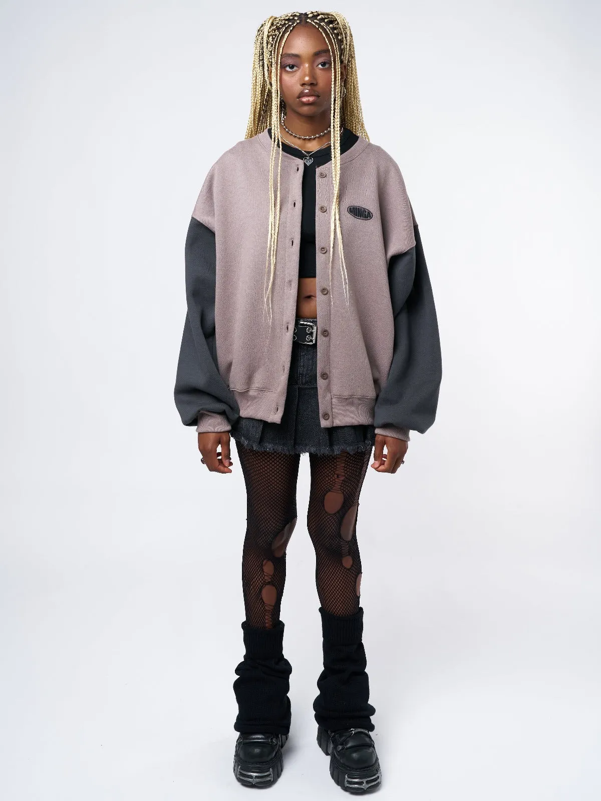 Ivy Brown Black Oversized Bomber Jacket