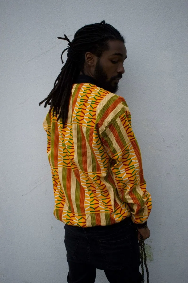 Kente Bomber Jacket in Orange African Print