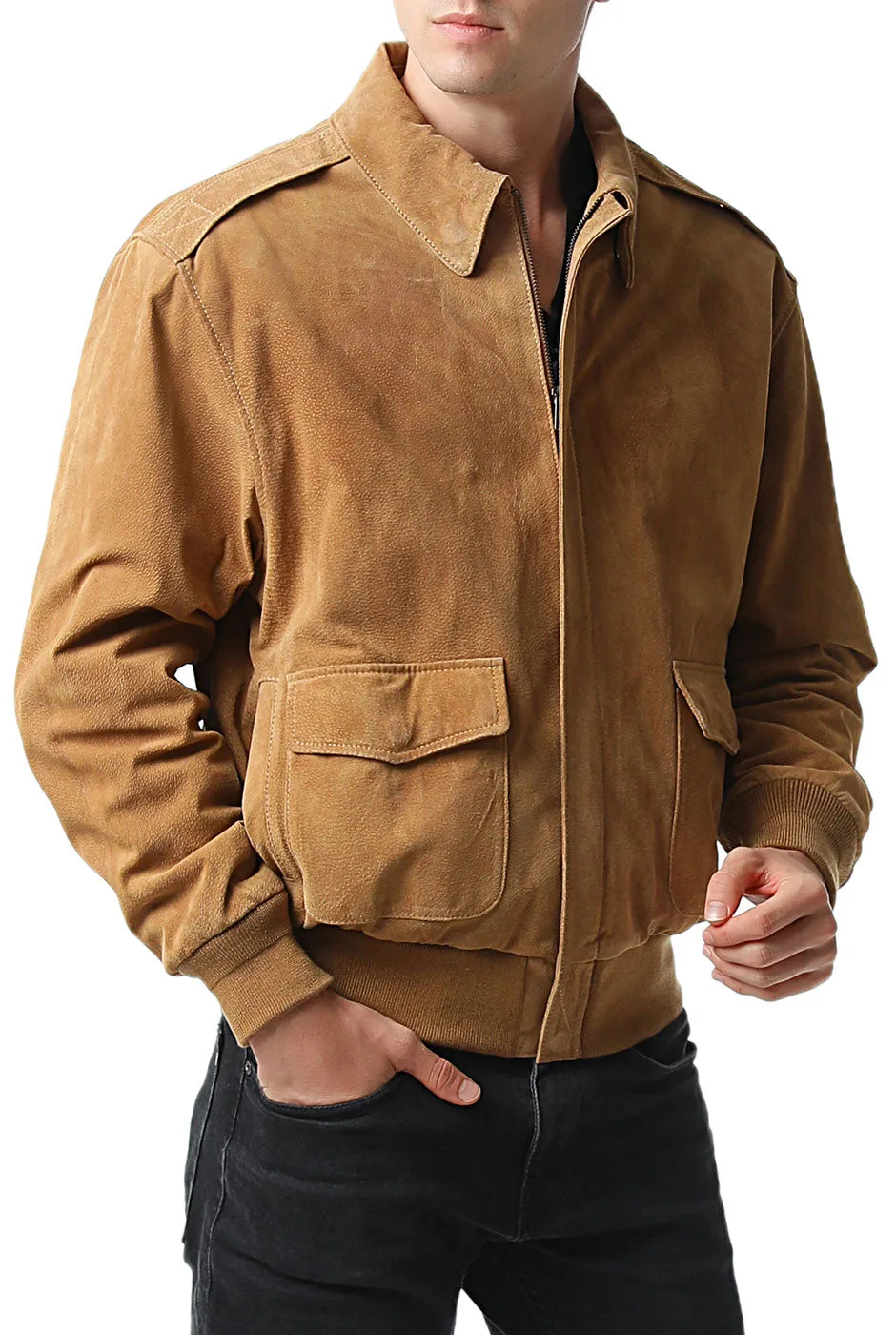 Landing Leathers Men Air Force A-2 Suede Leather Flight Bomber Jacket