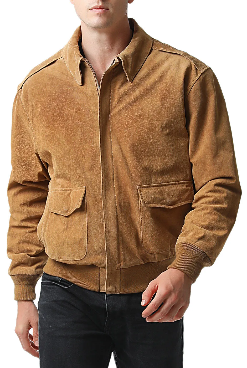 Landing Leathers Men Air Force A-2 Suede Leather Flight Bomber Jacket