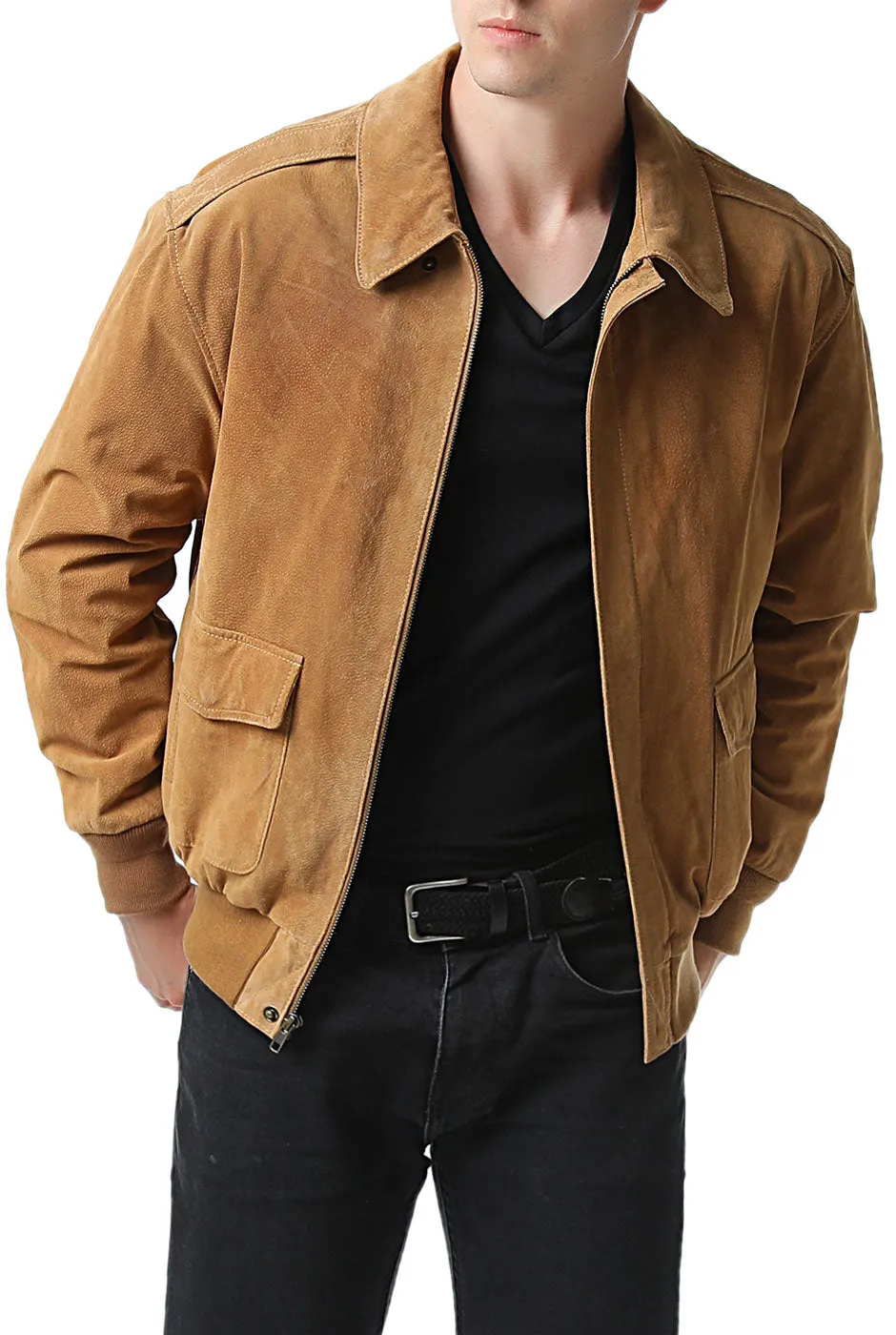 Landing Leathers Men Air Force A-2 Suede Leather Flight Bomber Jacket