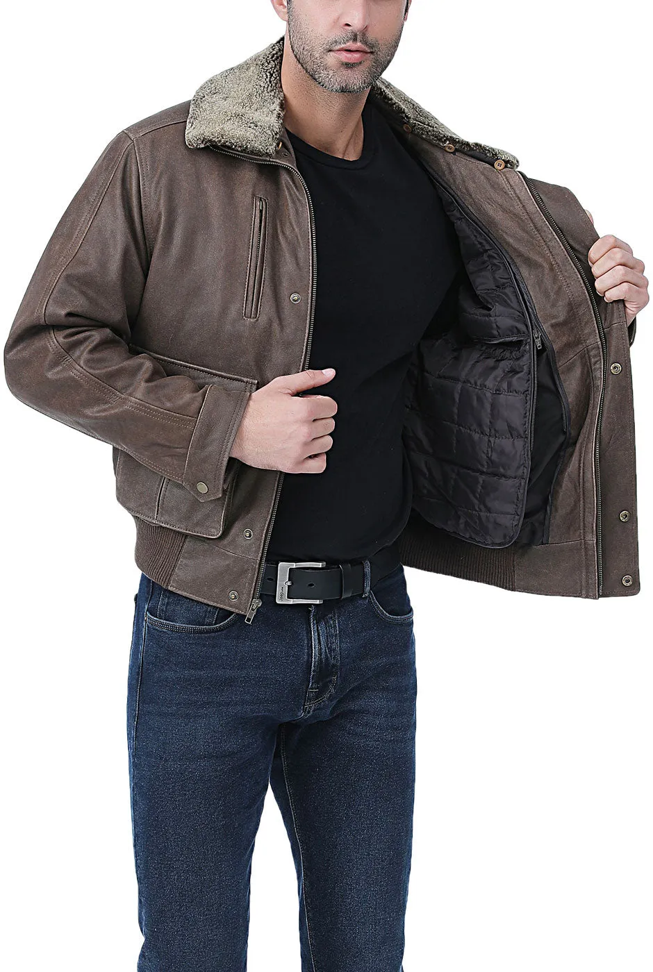 Landing Leathers Men Distressed Cowhide Leather Bomber Jacket