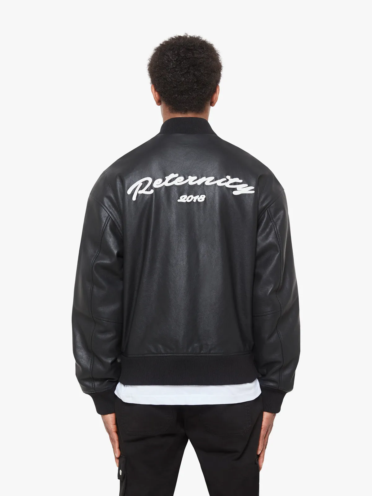 LEATHER BOMBER JACKET - BLACK