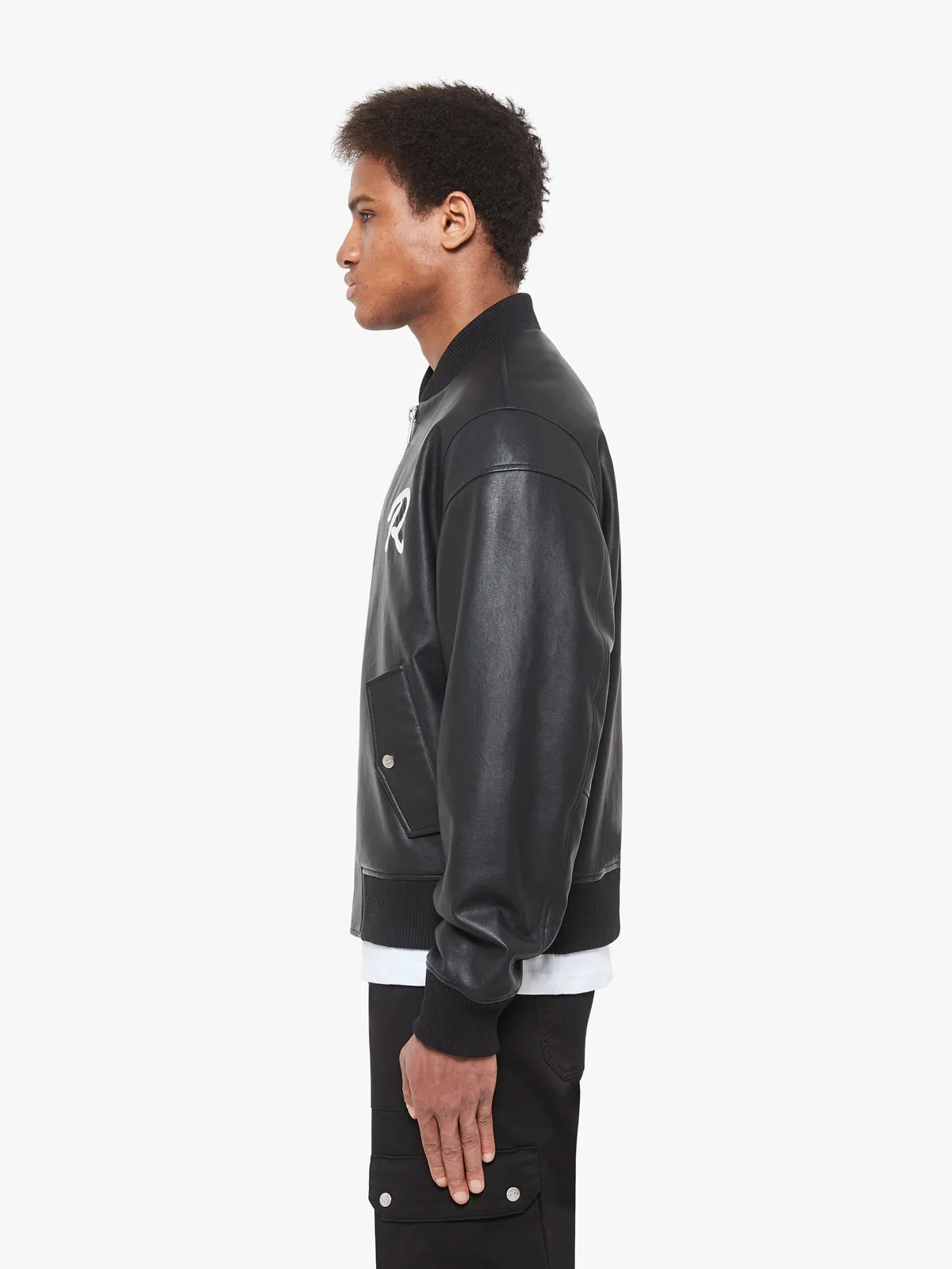 LEATHER BOMBER JACKET - BLACK