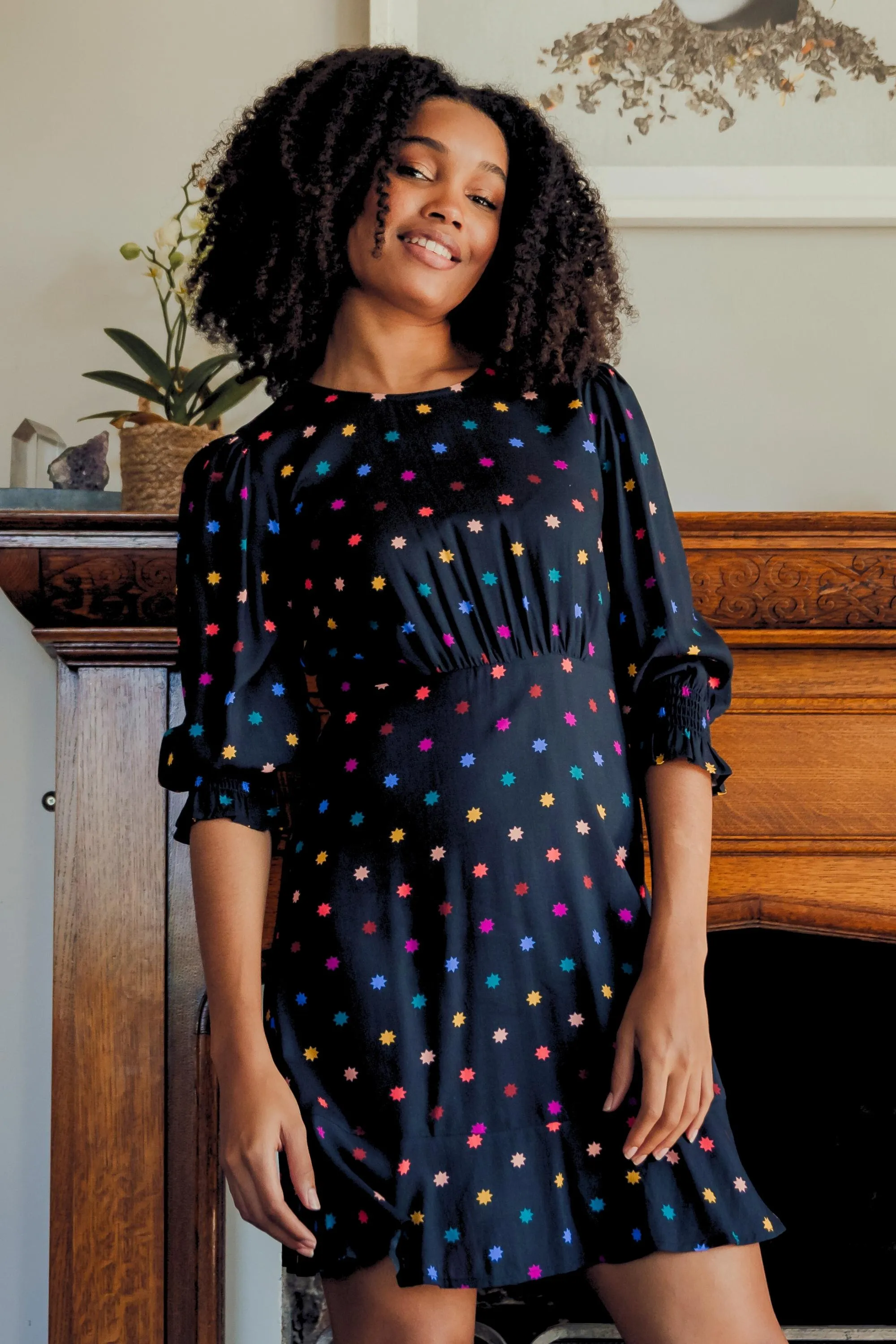 Lorelei Dress - Black with Winter Starburst Pattern