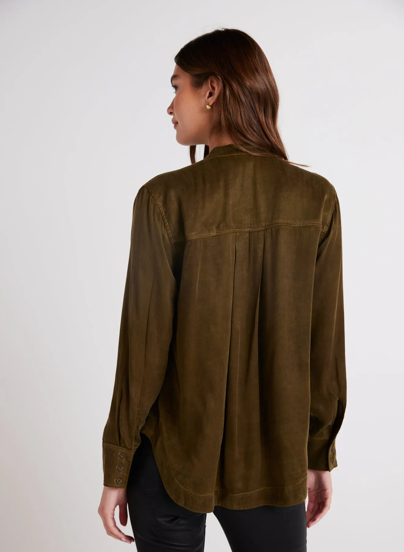 Mandarin Collar Button Down - Autumn Olive