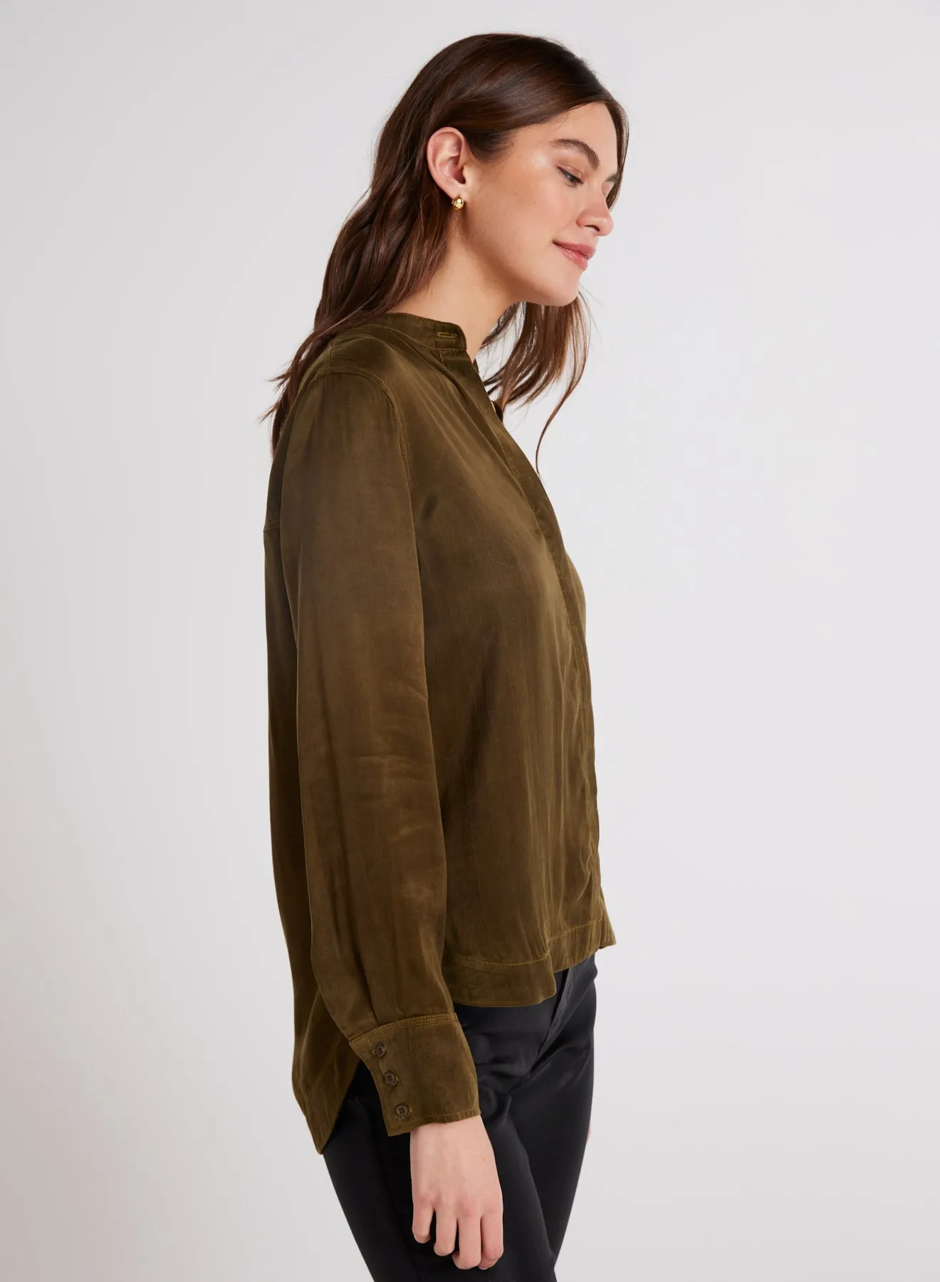 Mandarin Collar Button Down - Autumn Olive