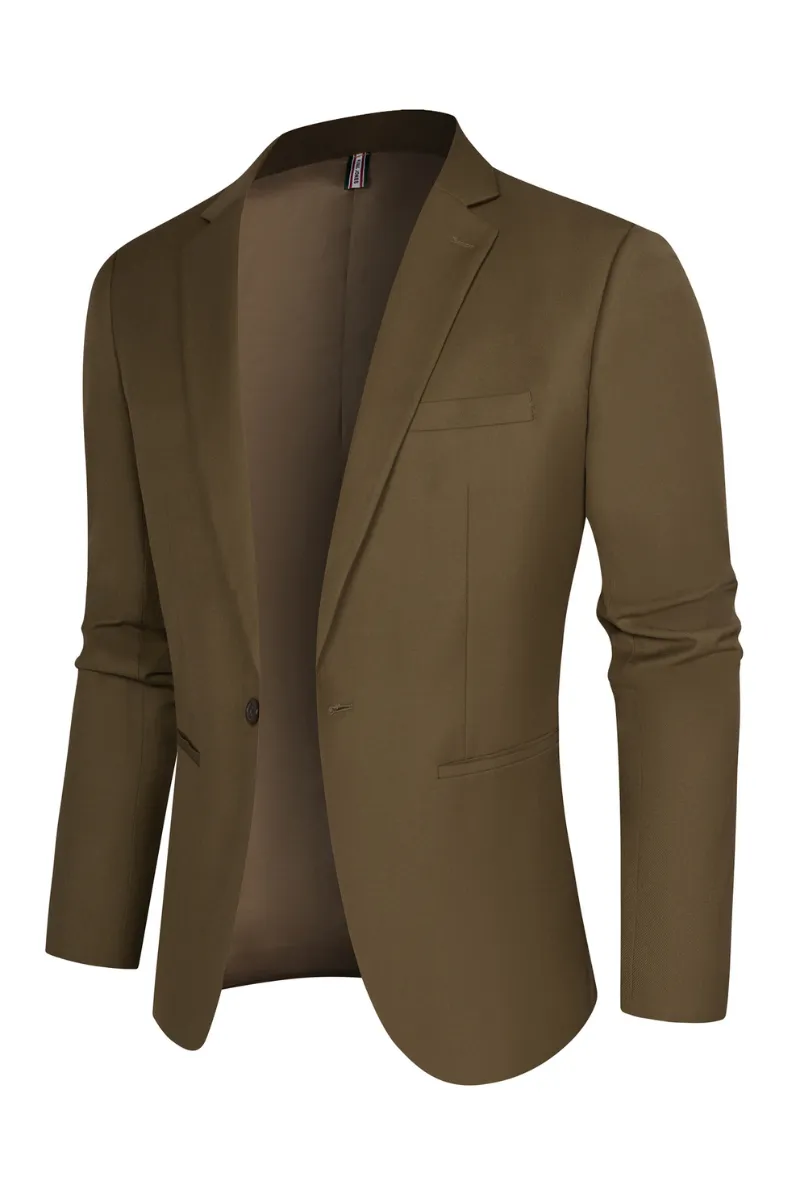 Men One-Button Blazer Coat Casual Notch Lapel Back Slit Suit Coat