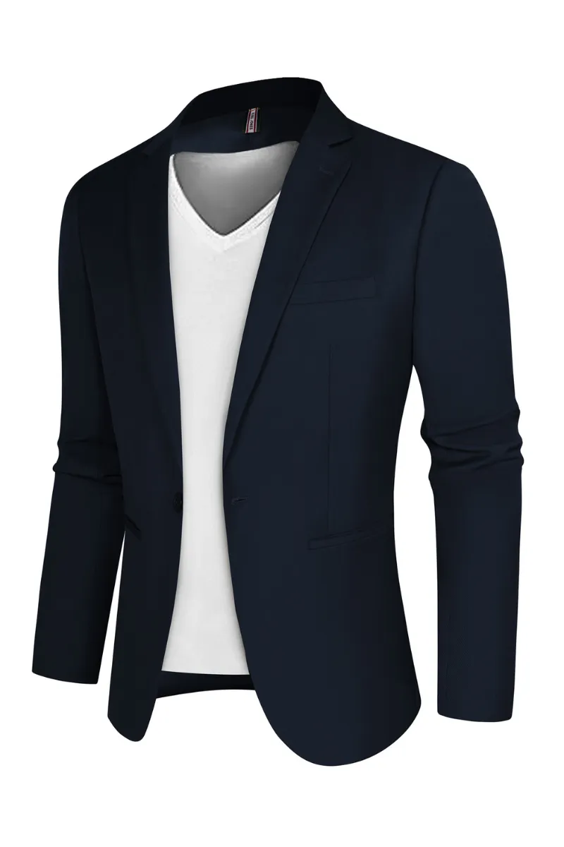 Men One-Button Blazer Coat Casual Notch Lapel Back Slit Suit Coat