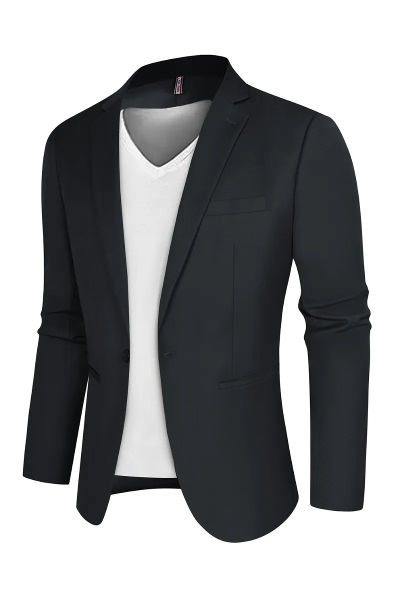 Men One-Button Blazer Coat Casual Notch Lapel Back Slit Suit Coat