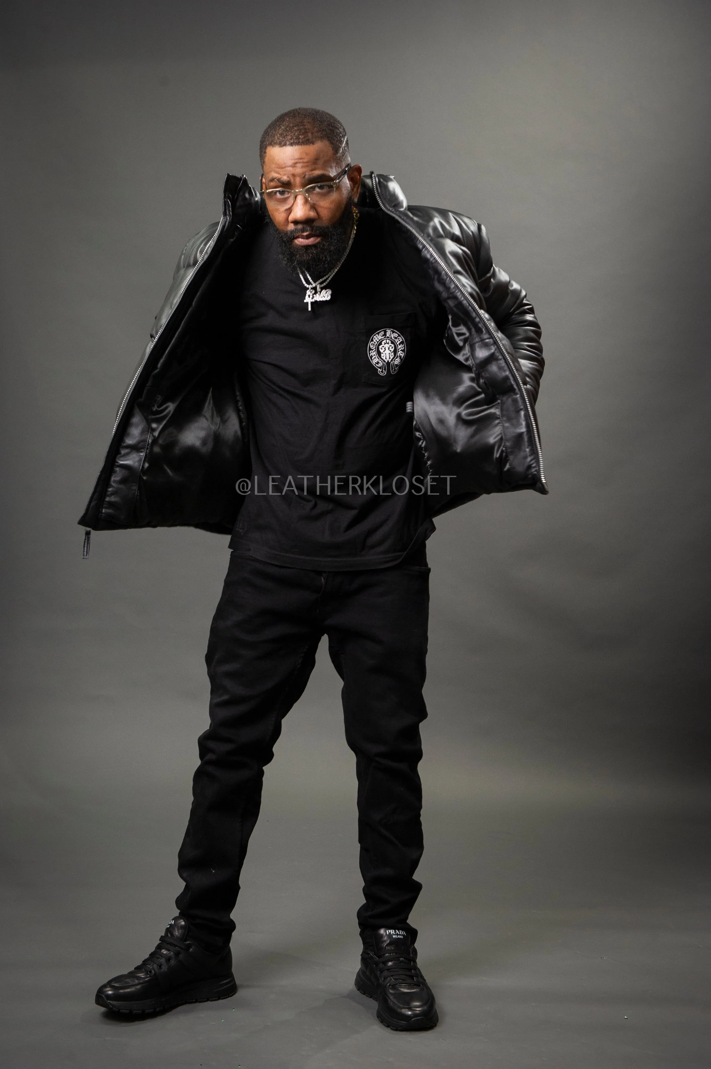 Men’s Arctic Leather Bubble Bomber Jacket [Black]